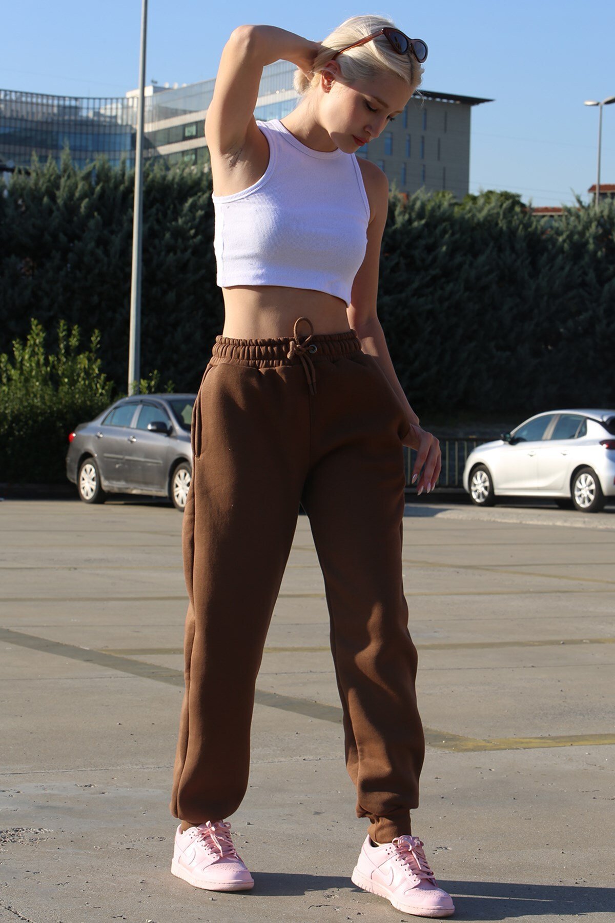 Madmext Women's Brown Brown Sweatpants with an Elastic Waist