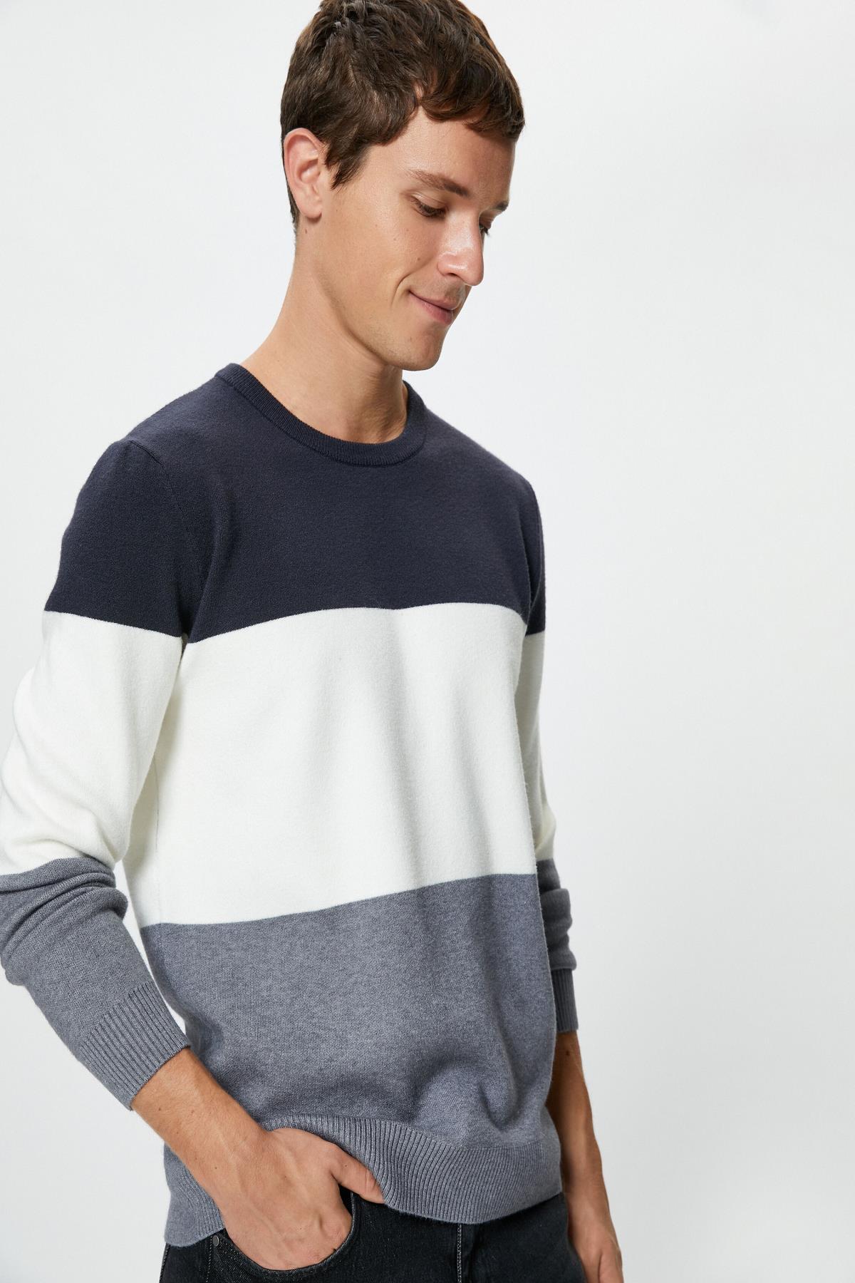 Levně Koton Men's Navy Blue Striped Sweater