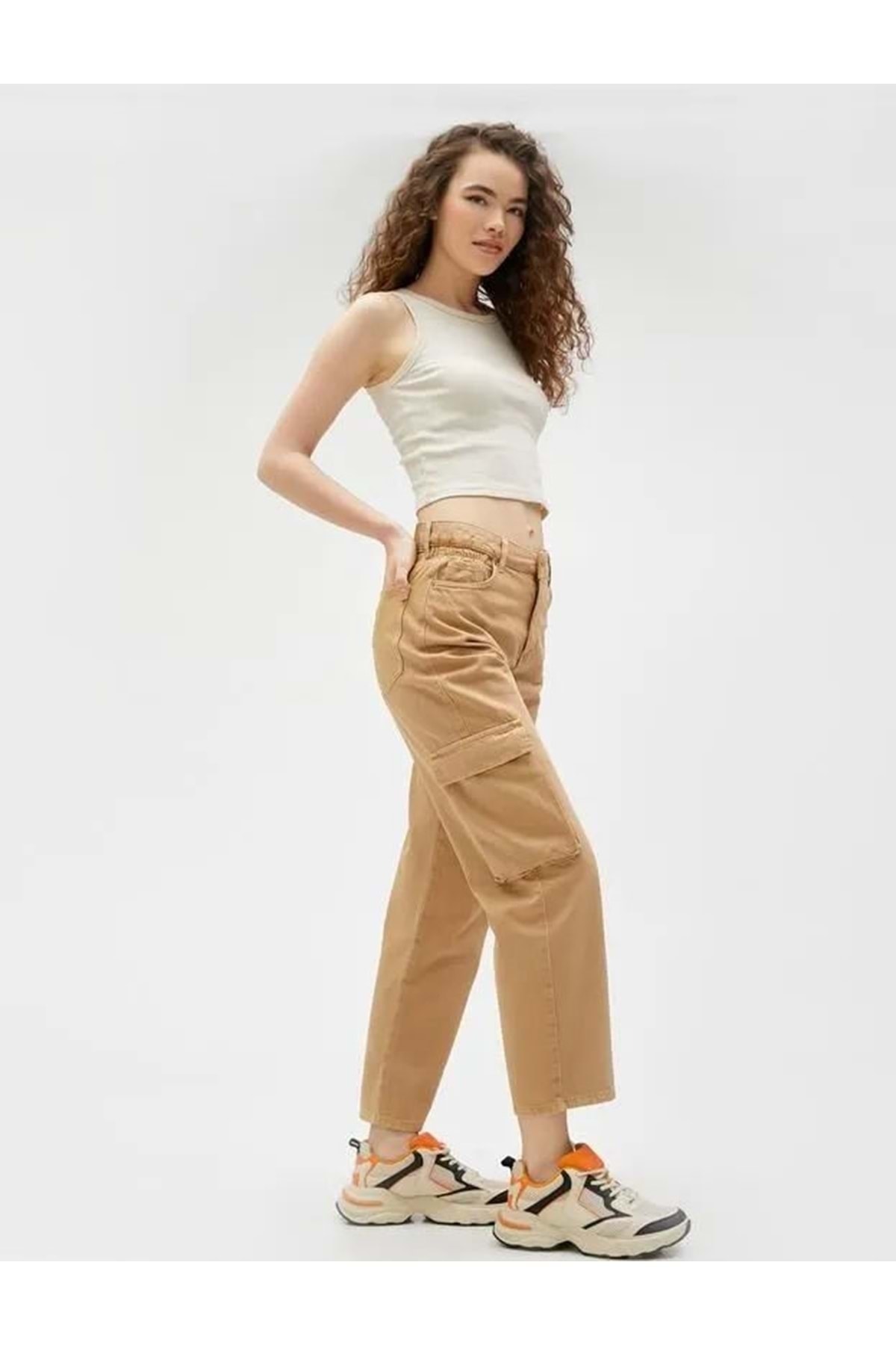 Levně Koton Dámské oblečení Cargo kalhoty s vysokým pasem Rovné nohavice - Eve Jean