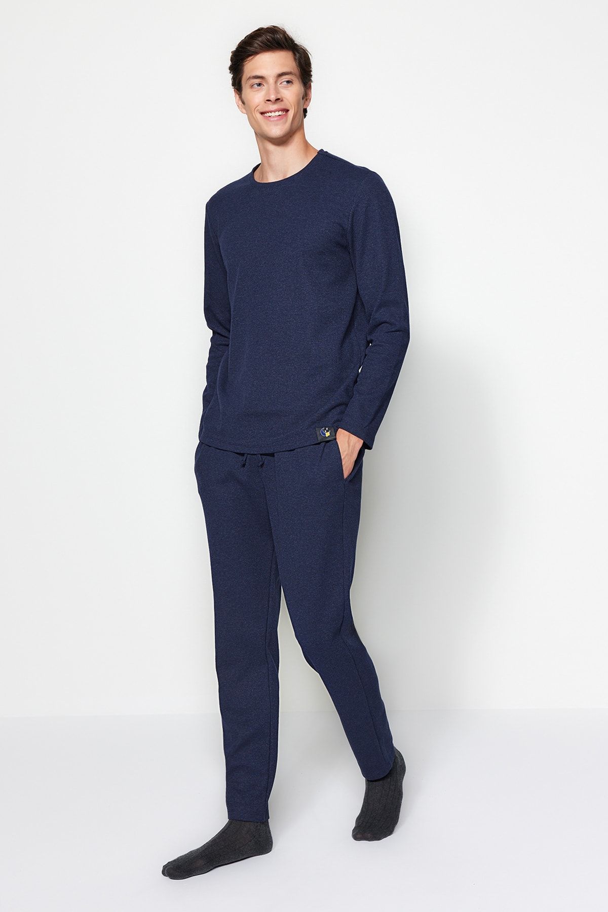 Trendyol Indigo Regular Fit Waffle Pletené Pyžamové Set