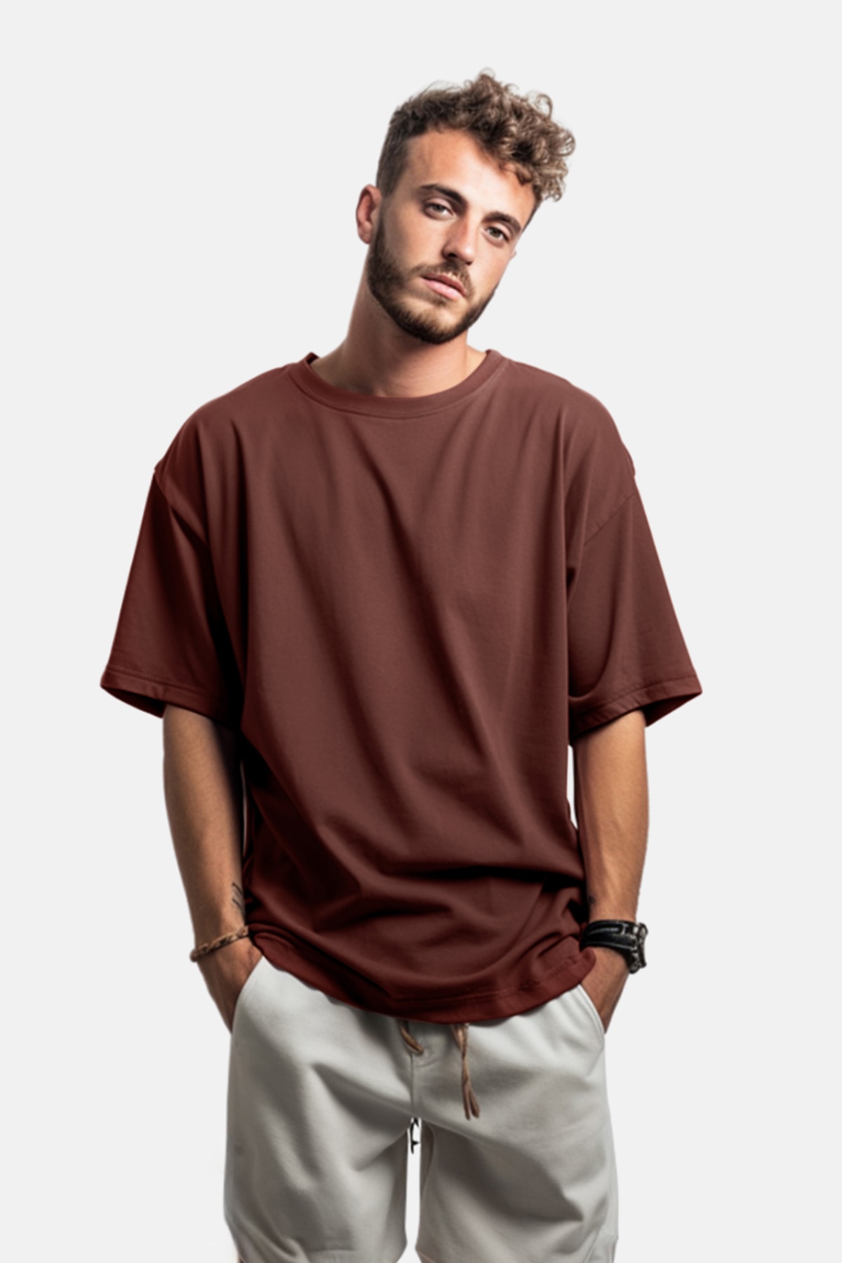 Levně Trendyol hnědé oversize/široký střih basic tričko ze 100% bavlny