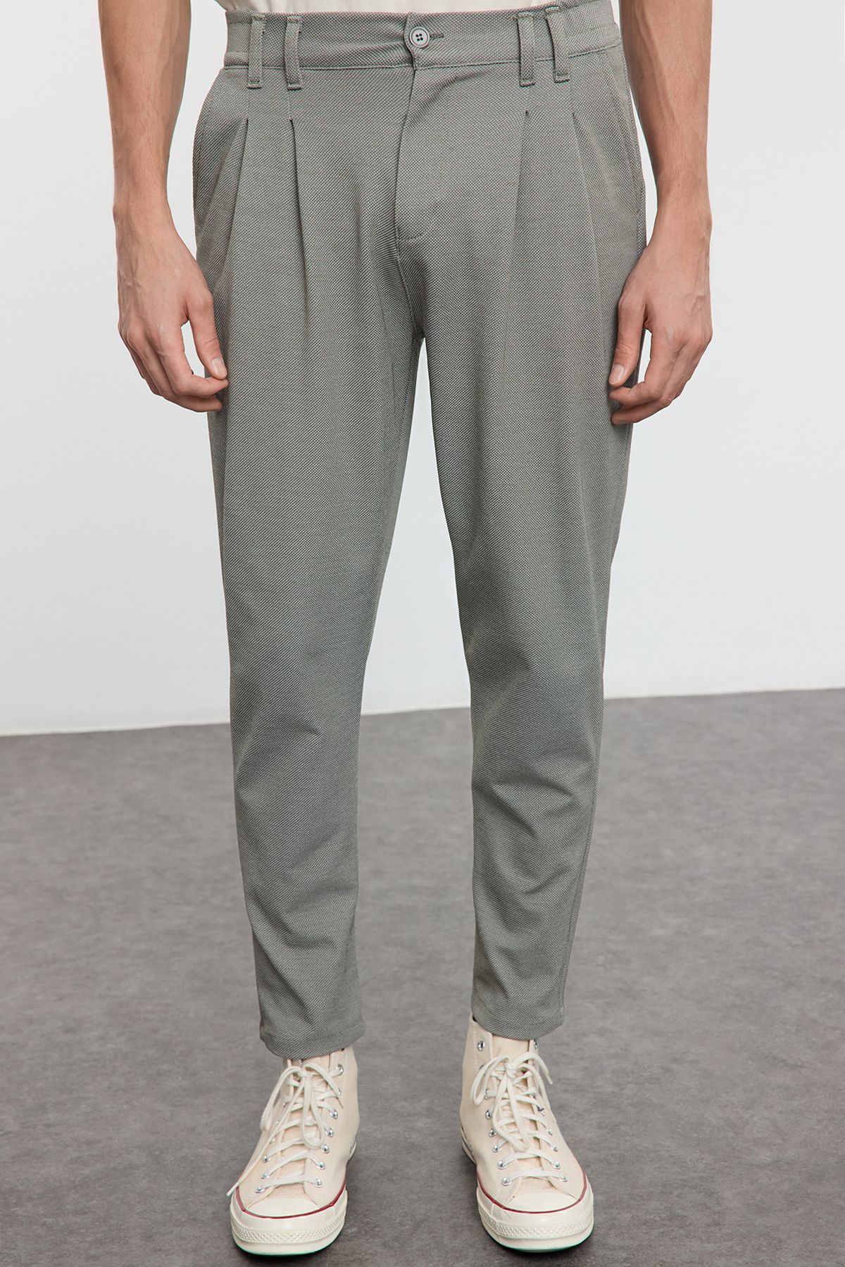 Trendyol Khaki Carrot Cut Knitted Comfortable Flexible Trousers