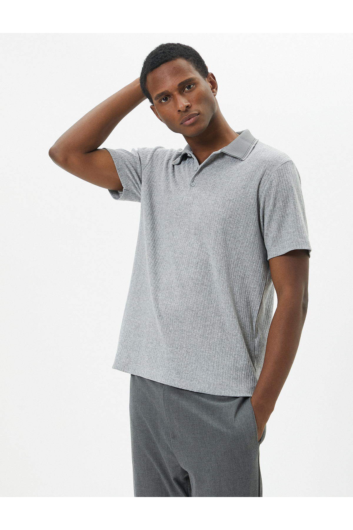 Koton Polo T-Shirt Collar Detailed Buttoned Short Sleeve Textured