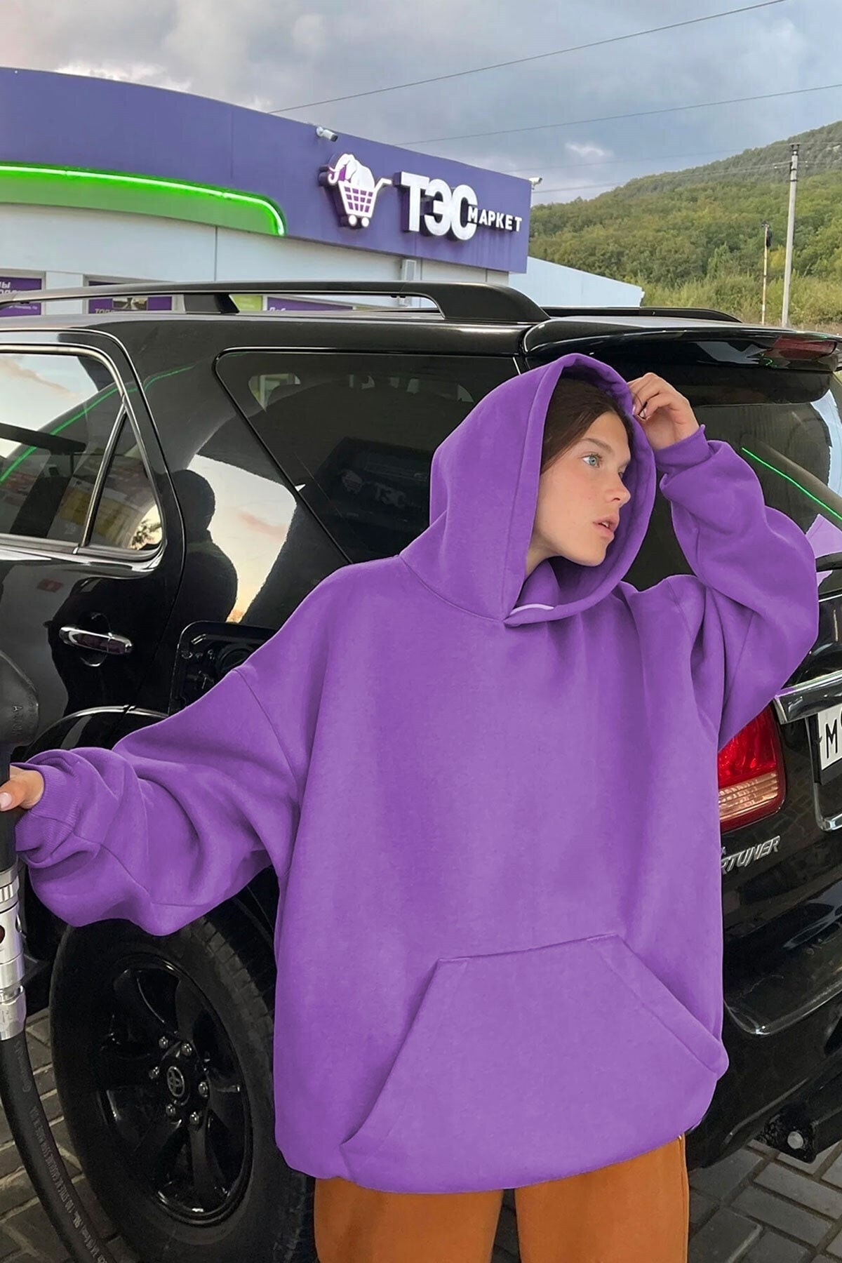 Madmext Purple Oversized Hooded Sweatshirt