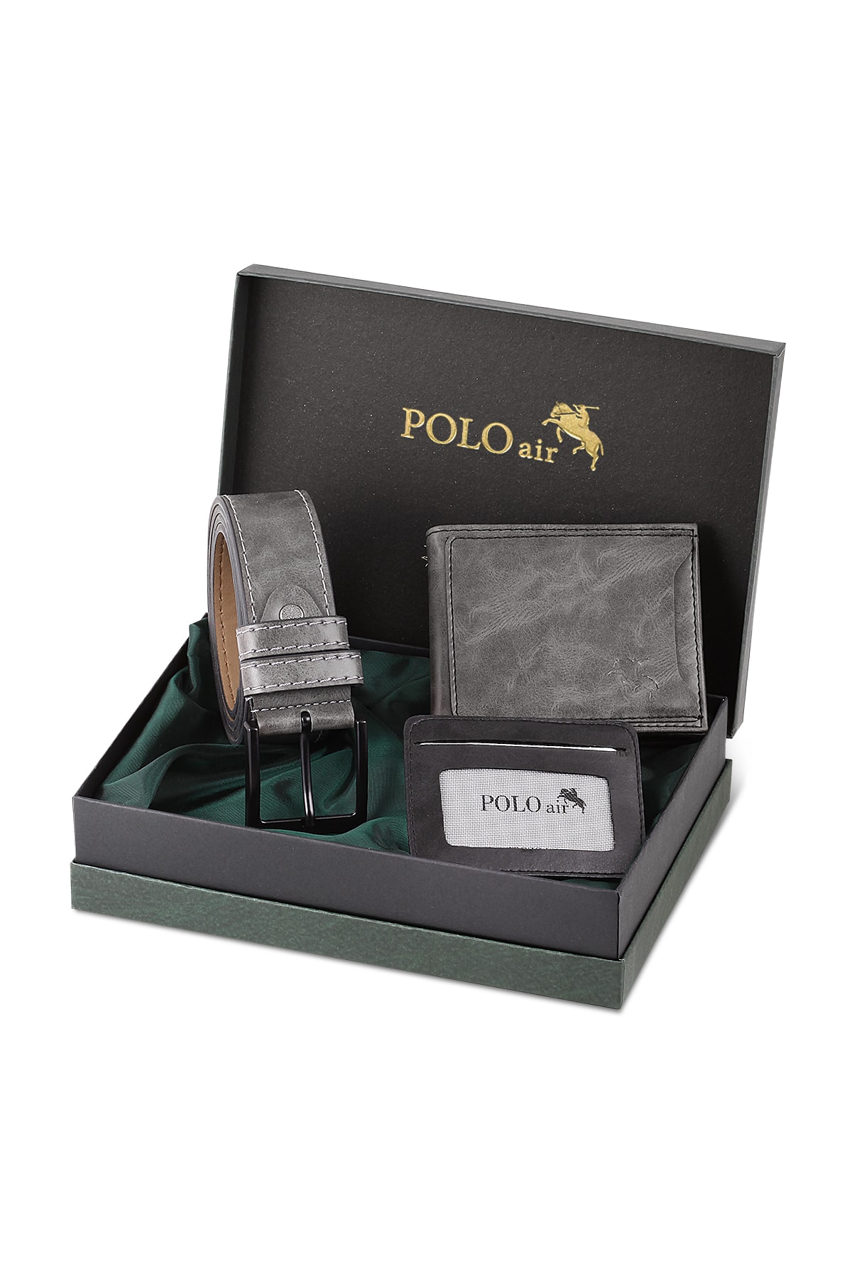 Polo Air Boxed Men's Sports Wallet Belt Card Holder Set Gray