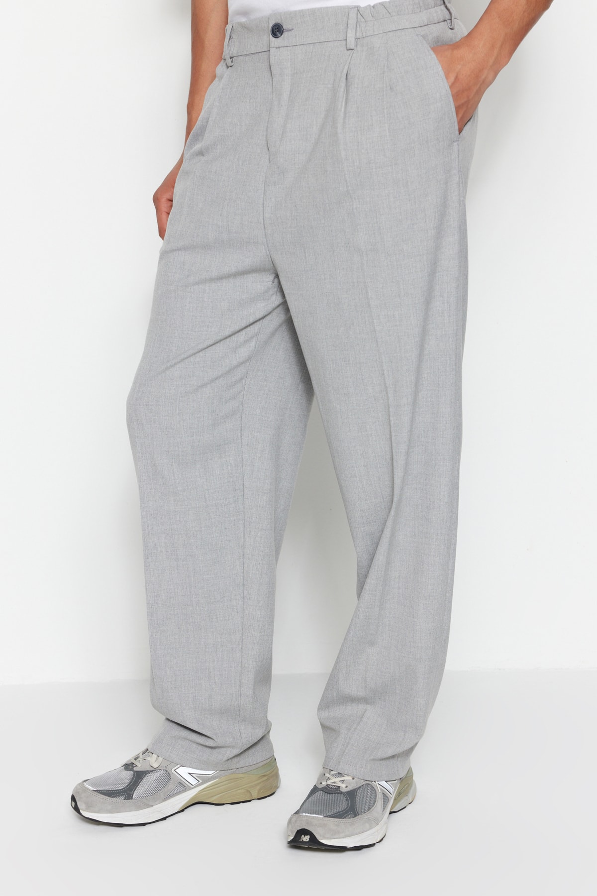 Trendyol Gray Men's Palazzo Elastic Waist Pleated Trousers