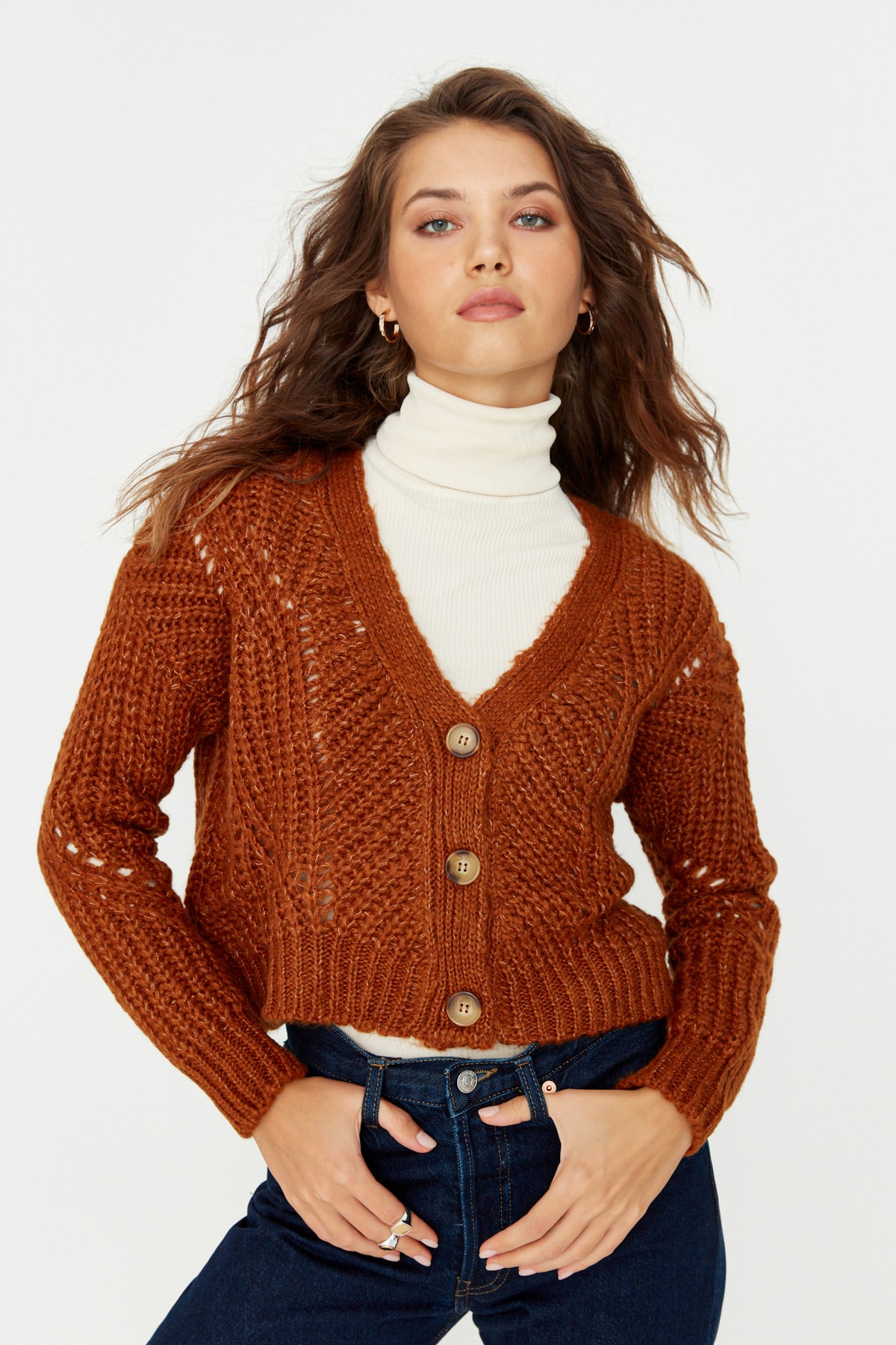 Trendyol Tile Button Detailed Crop Knitwear Cardigan