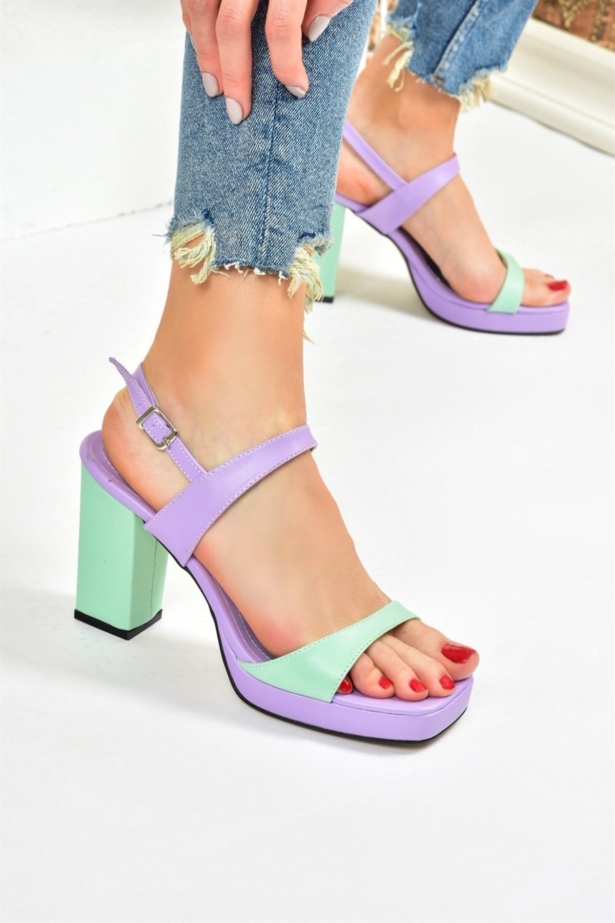 Fox Shoes Lilac/green Women's Thick Platform Heels Shoes