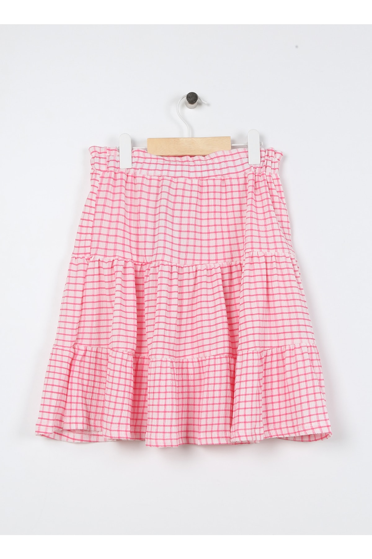Koton Elastic Waist Normal Pink Gingham Short Girl's Skirt 3skg70009ak