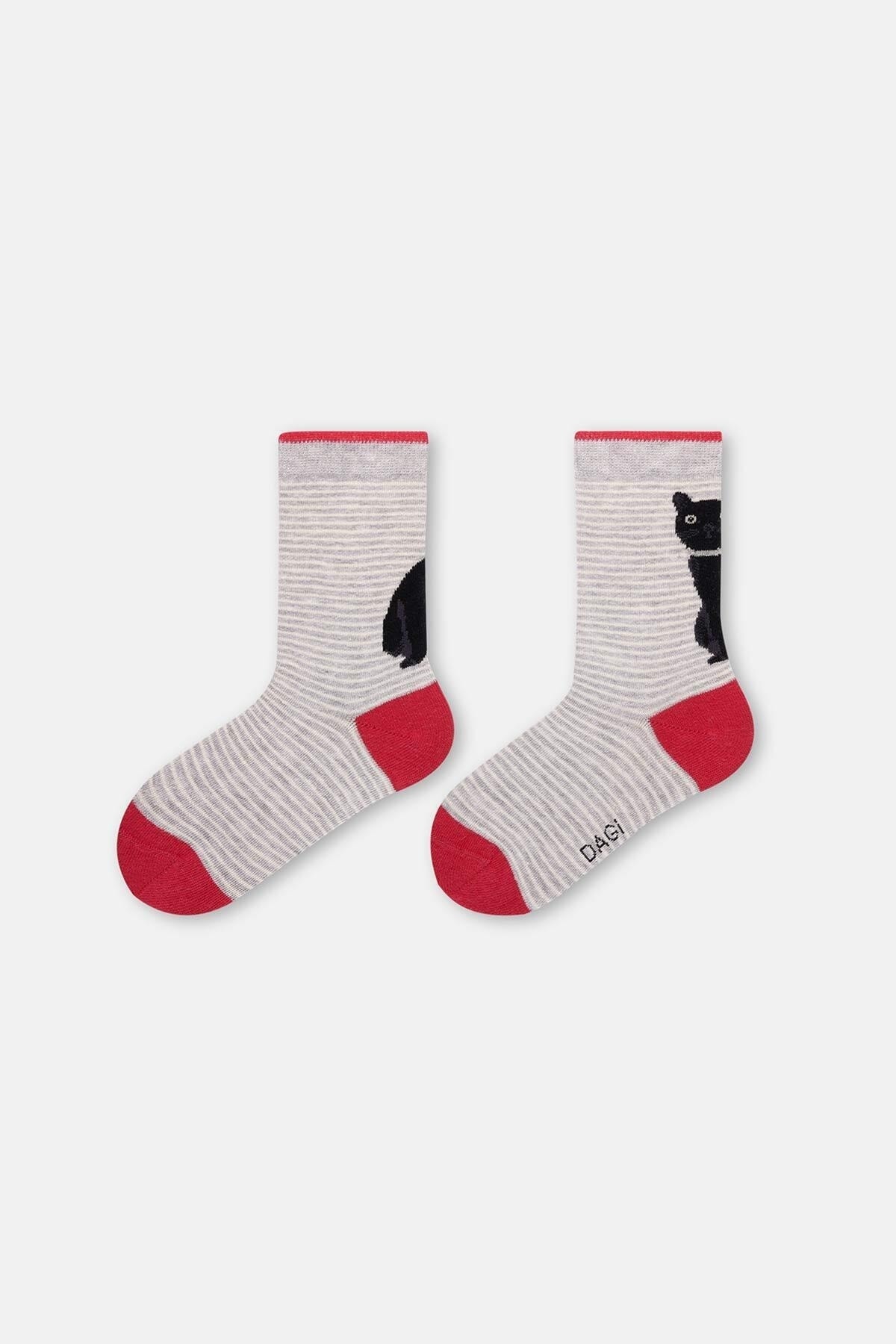 Levně Dagi Gray Melange Girls' Cat Patterned Socks