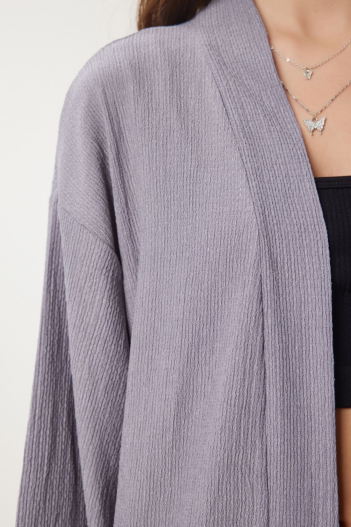 Happiness İstanbul Women&#039;s Stone Gray Kimono and Pants, Knitted Set