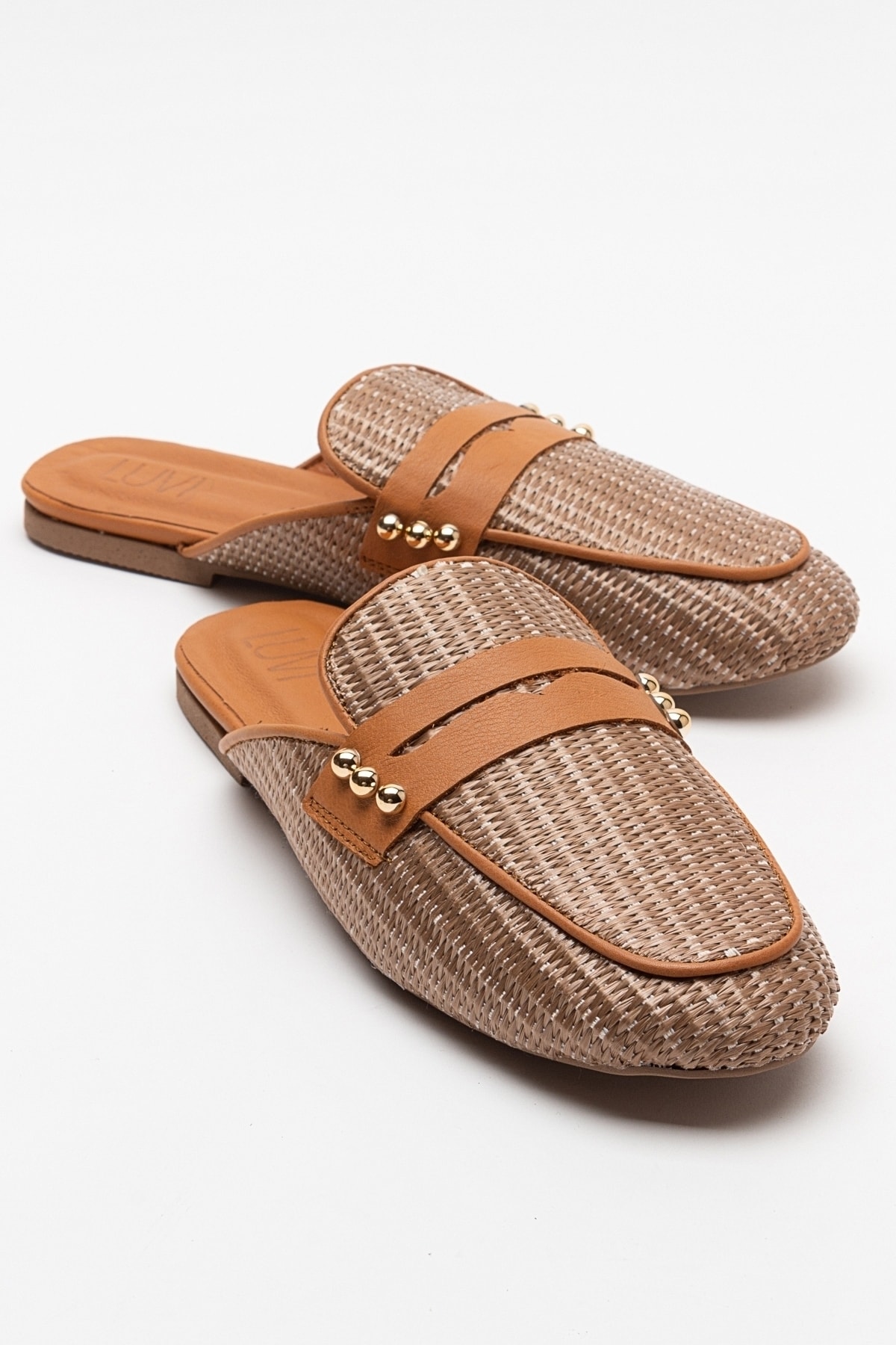 Levně LuviShoes 165 Women's Slippers From Genuine Leather Brown Straw