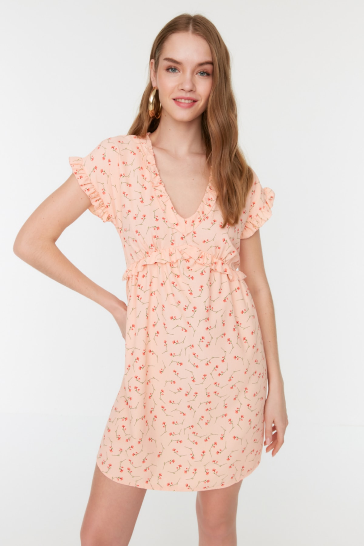 Trendyol Floral Print Dress With Ruffles Multicolored