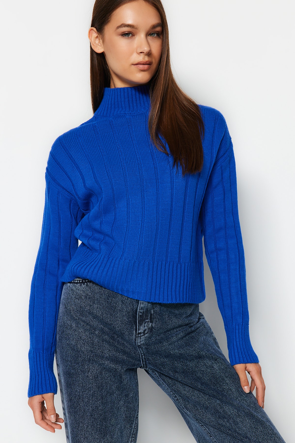 Trendyol Saks Basic Soft Textured Standing Collar Knitwear Sweater