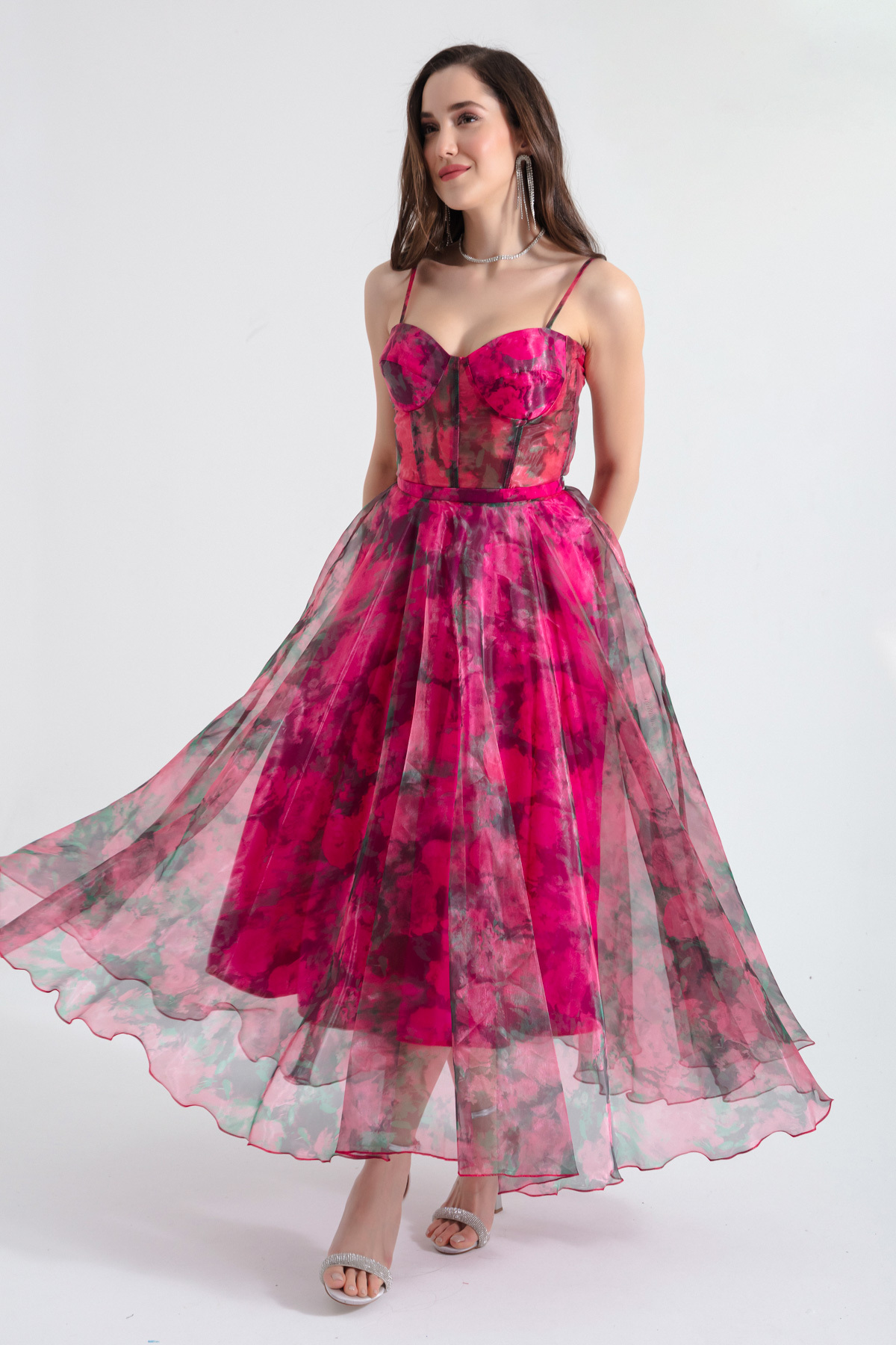 Levně Lafaba Women's Fuchsia Design Organza Evening Dress