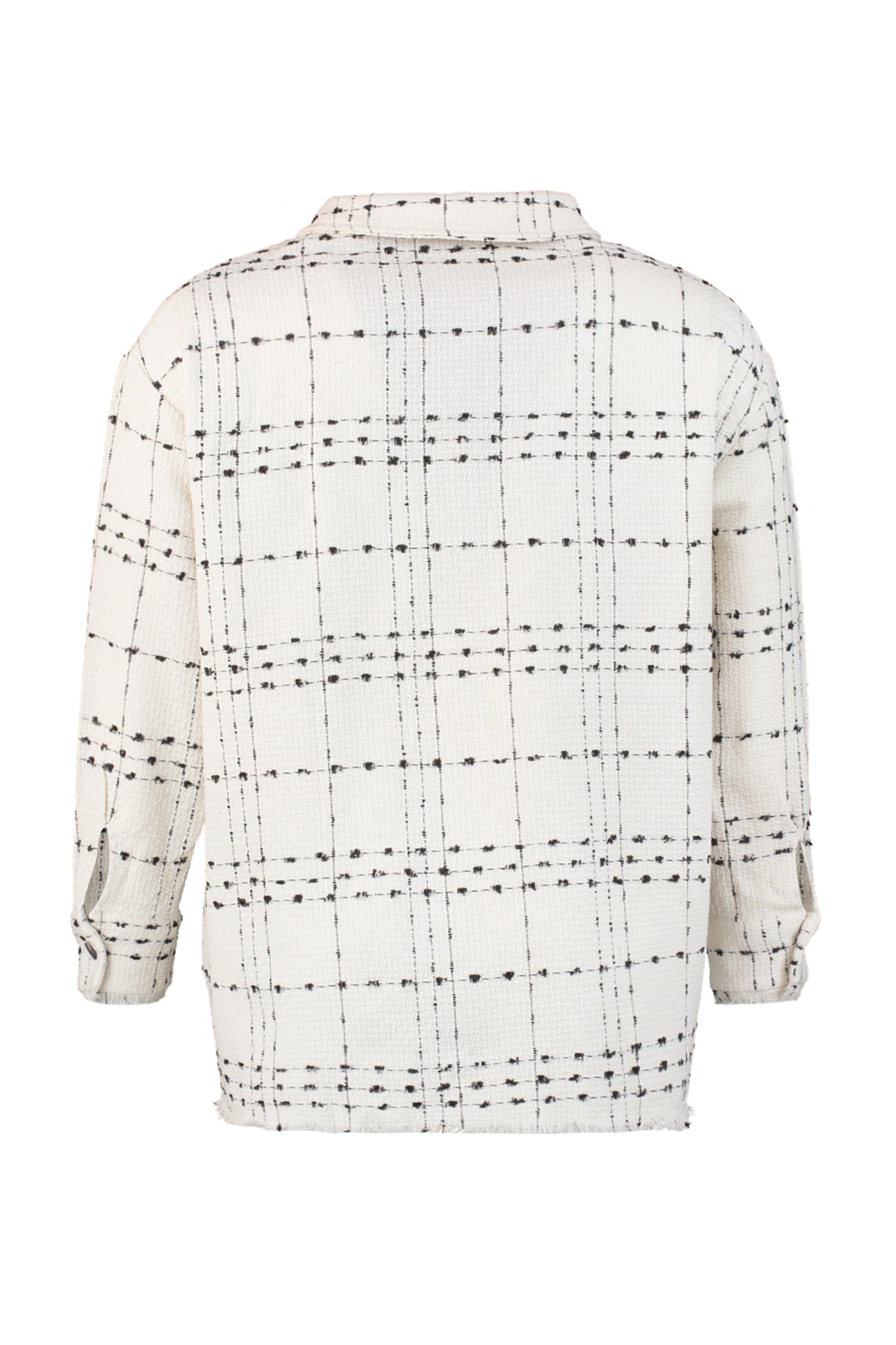 Trendyol Curve White Tweed Long Sleeve Winter Woven Plus Size Shirt/Jacket