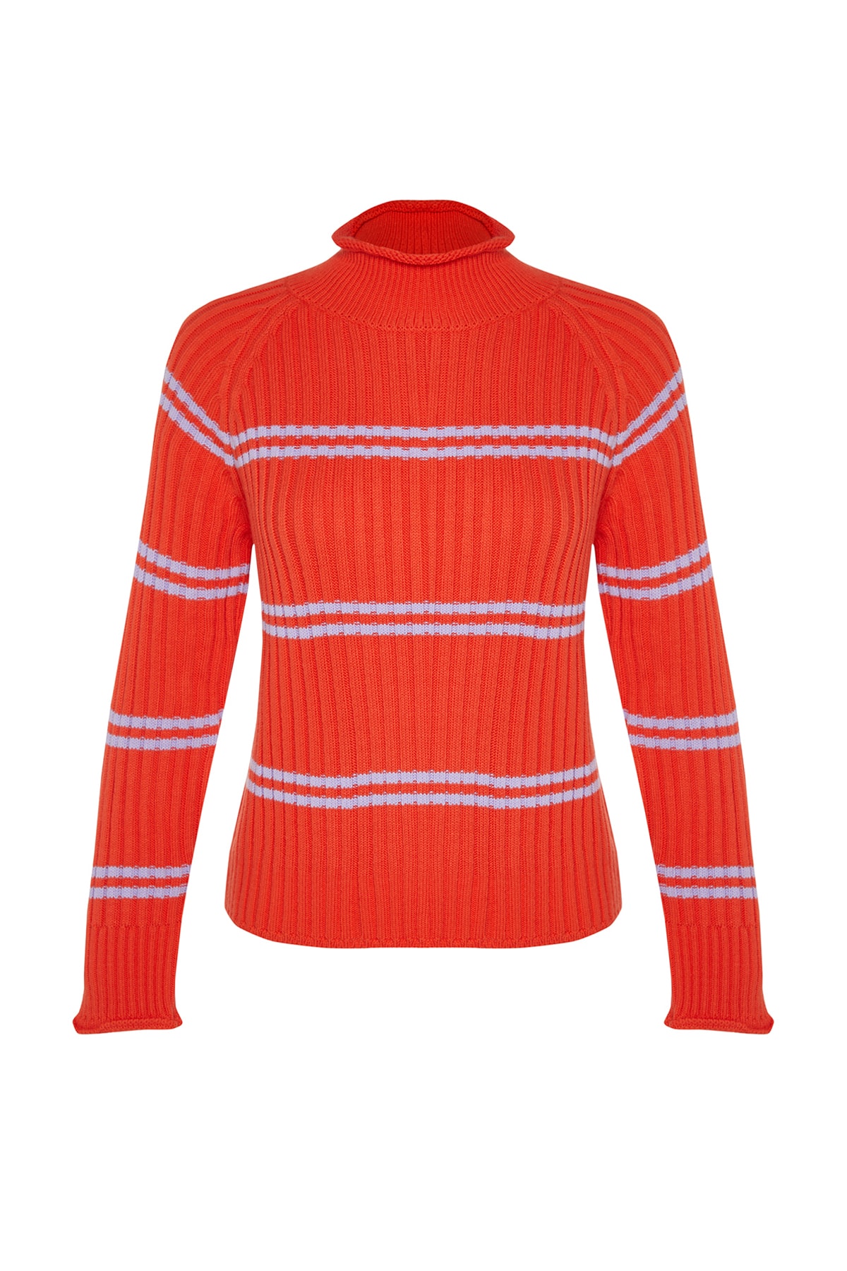 Trendyol Orange Striped Stand Up Knitwear Sweater