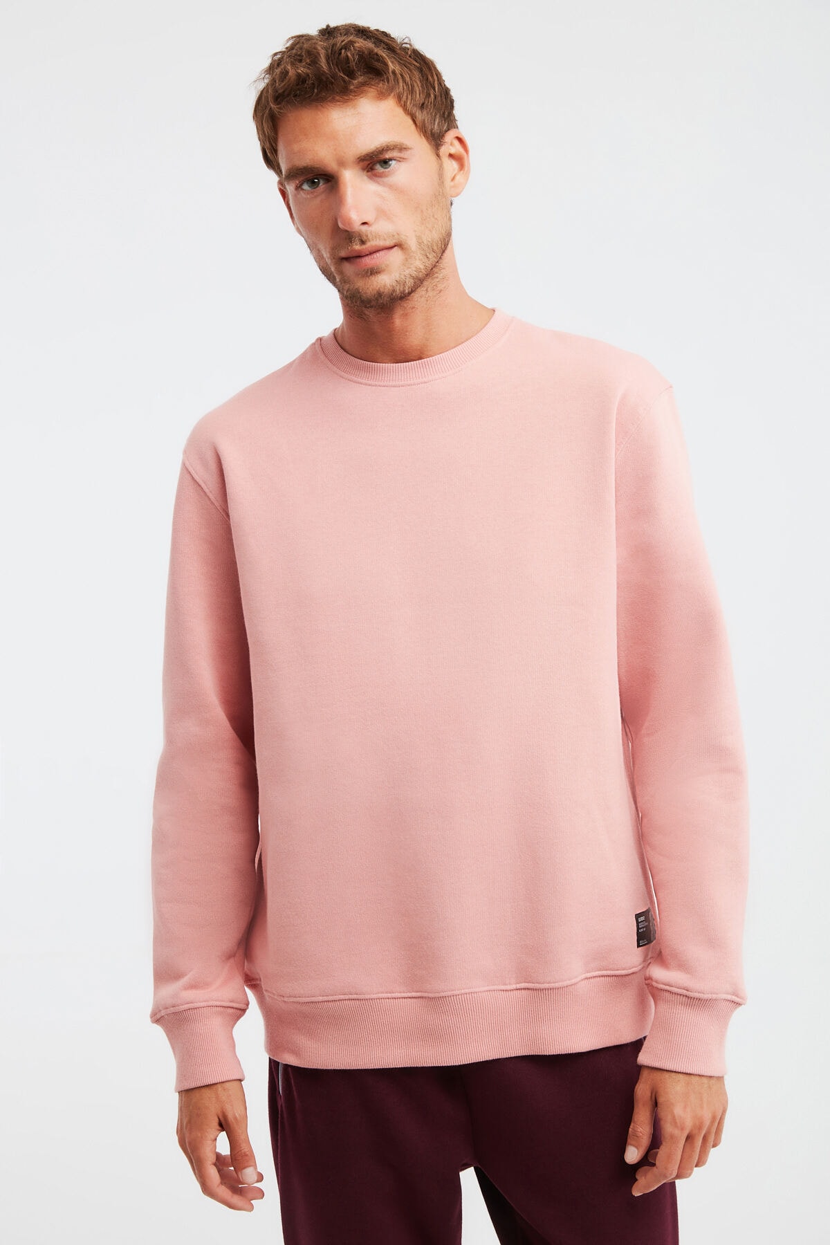 GRIMELANGE Travis Men's Soft Fabric Regular Fit Round Neck Pink Sweatshir