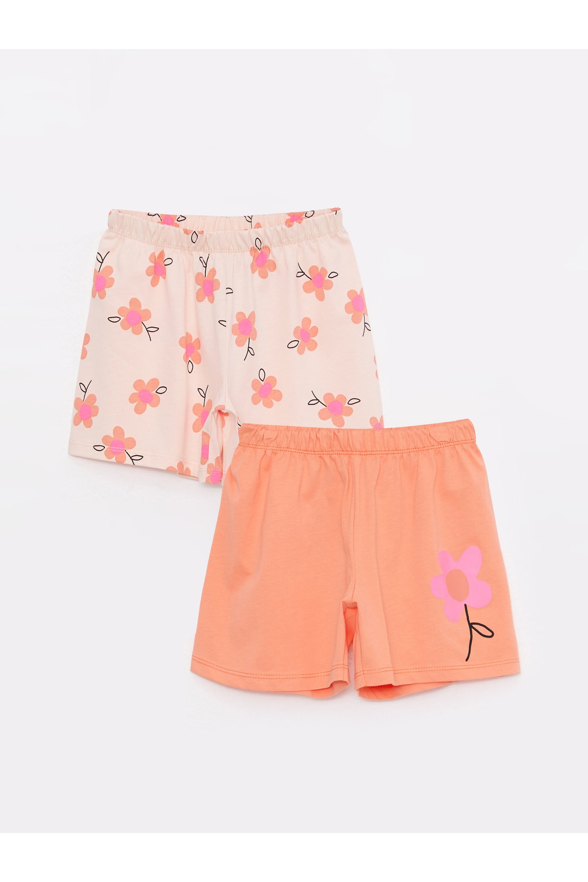LC Waikiki Girls' Pajamas with Printed Elastic Waist and Cotton Shorts 2-Pack