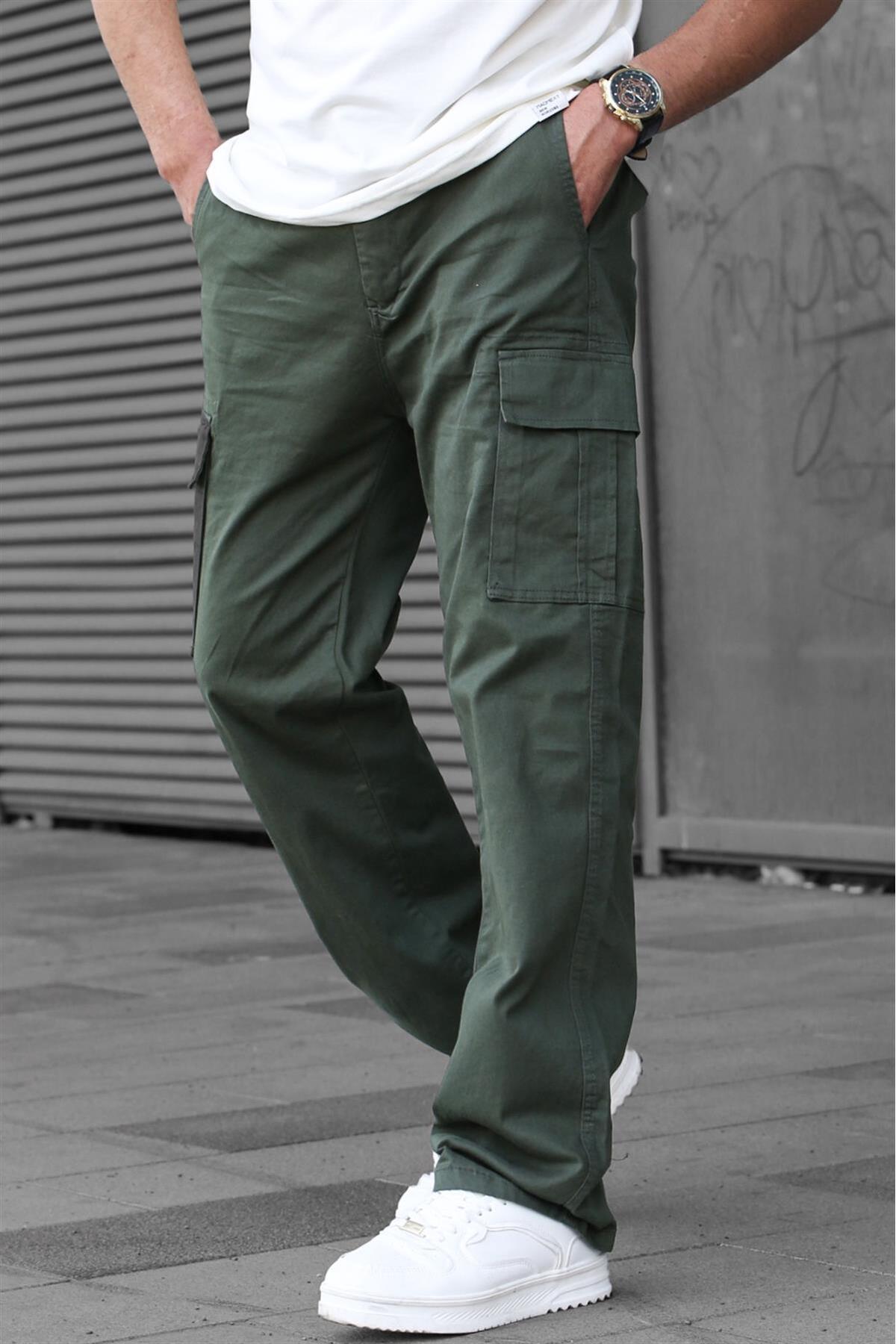 Levně Madmext Men's Khaki Cargo Pocket Baggy Trousers 6811