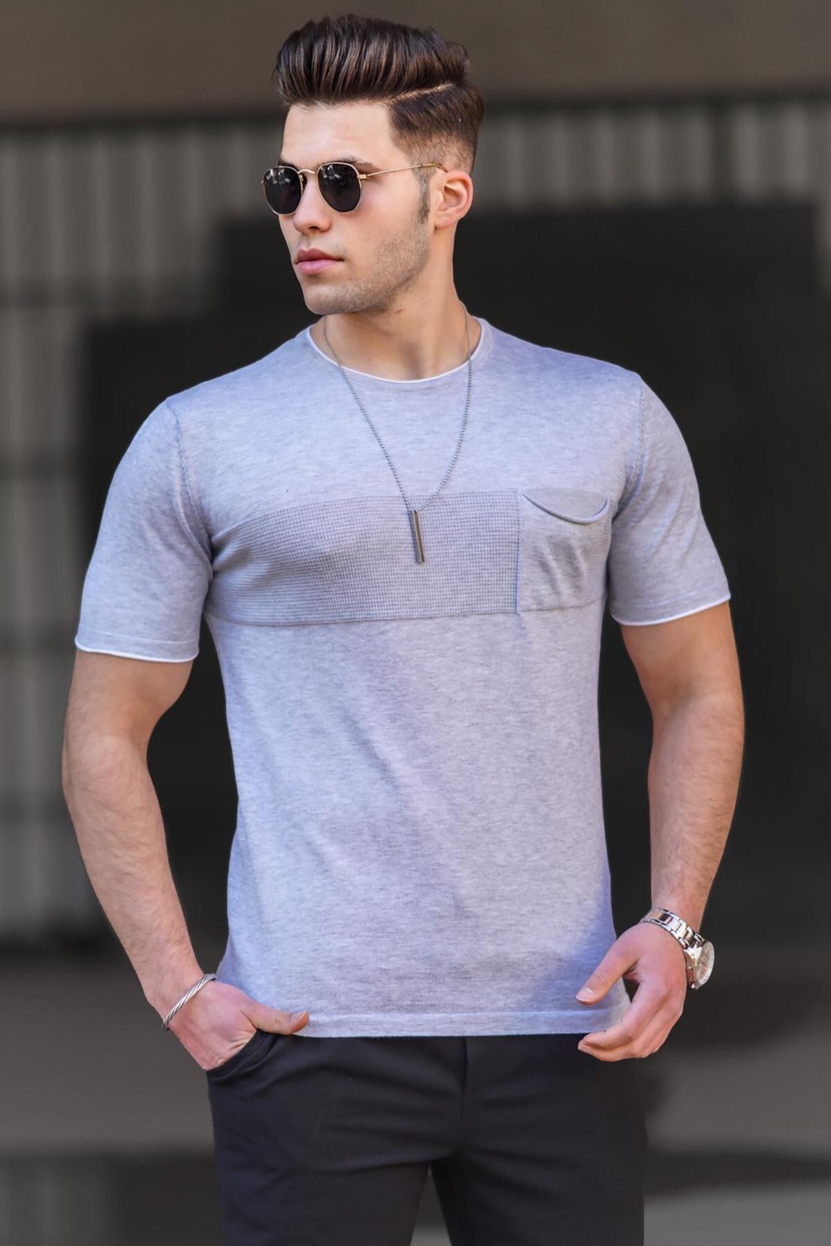 Levně Madmext Men's Gray T-Shirt 5089