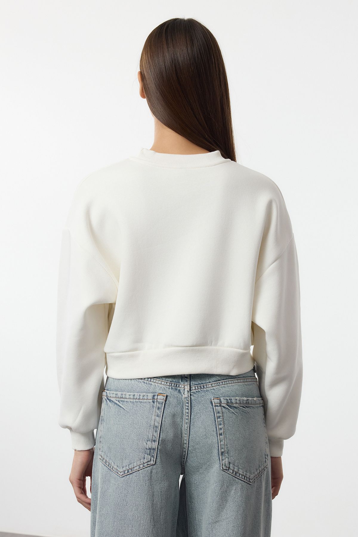 Trendyol Ecru Bow Regular/Normal Pattern Knitted Sweatshirt