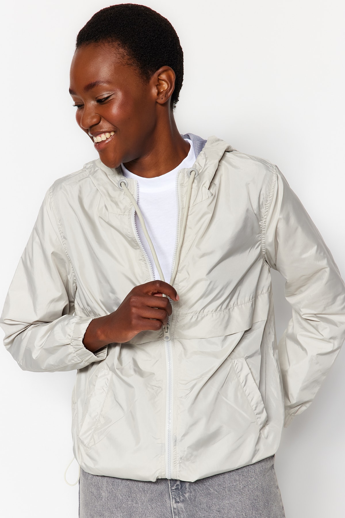 Trendyol Stone Hooded Water Repellent Windbreaker Coat