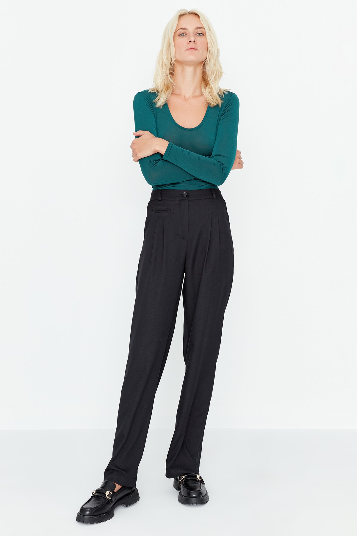 Trendyol Black Woven High Waist Trousers