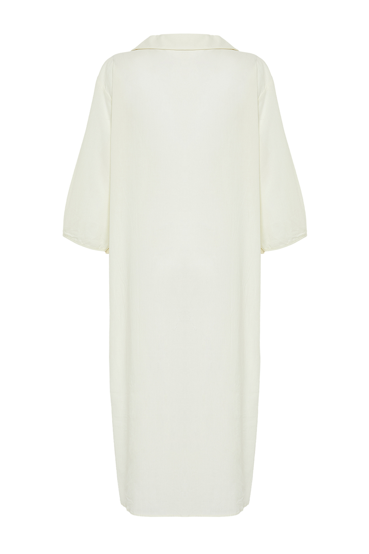 Trendyol Ecru Wide Fit Midi Woven Balloon Sleeve 100% Cotton Beach Dress