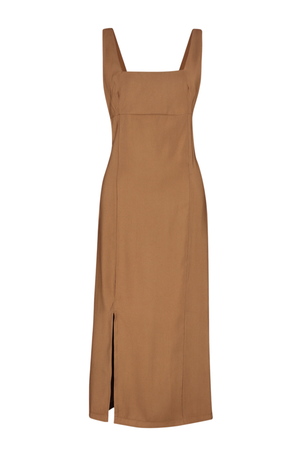 Trendyol Brown A-Line Square Neck Slit Strap Midi Woven Dress