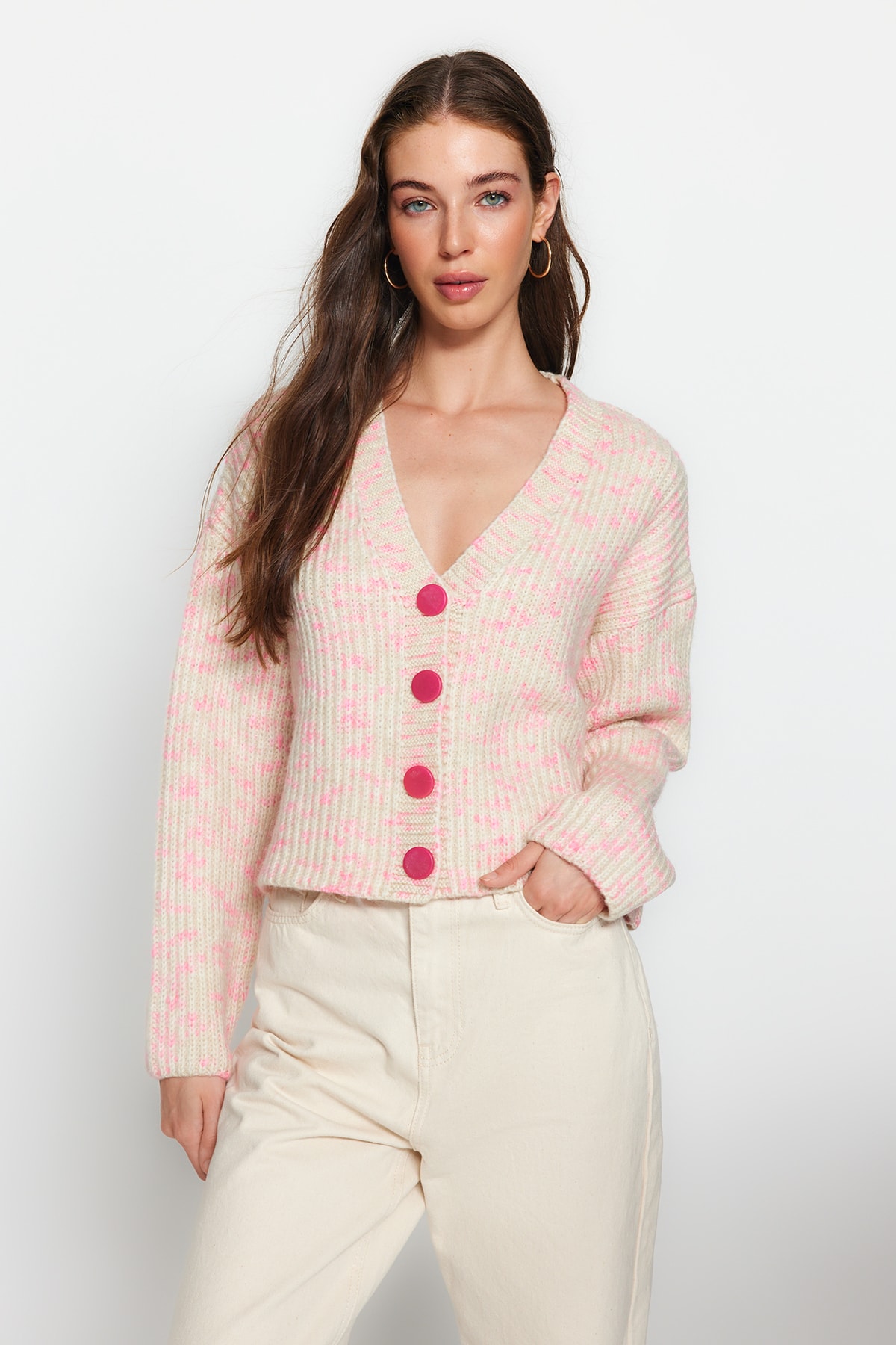 Trendyol Pink Soft Textured Gradient Knitwear Cardigan