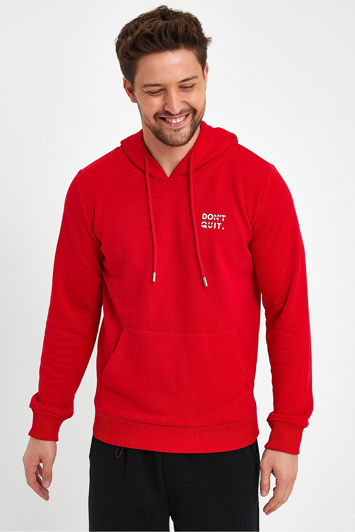 Levně River Club Men's Red Dont Quit Printed 3 Thread Hooded Sweatshirt