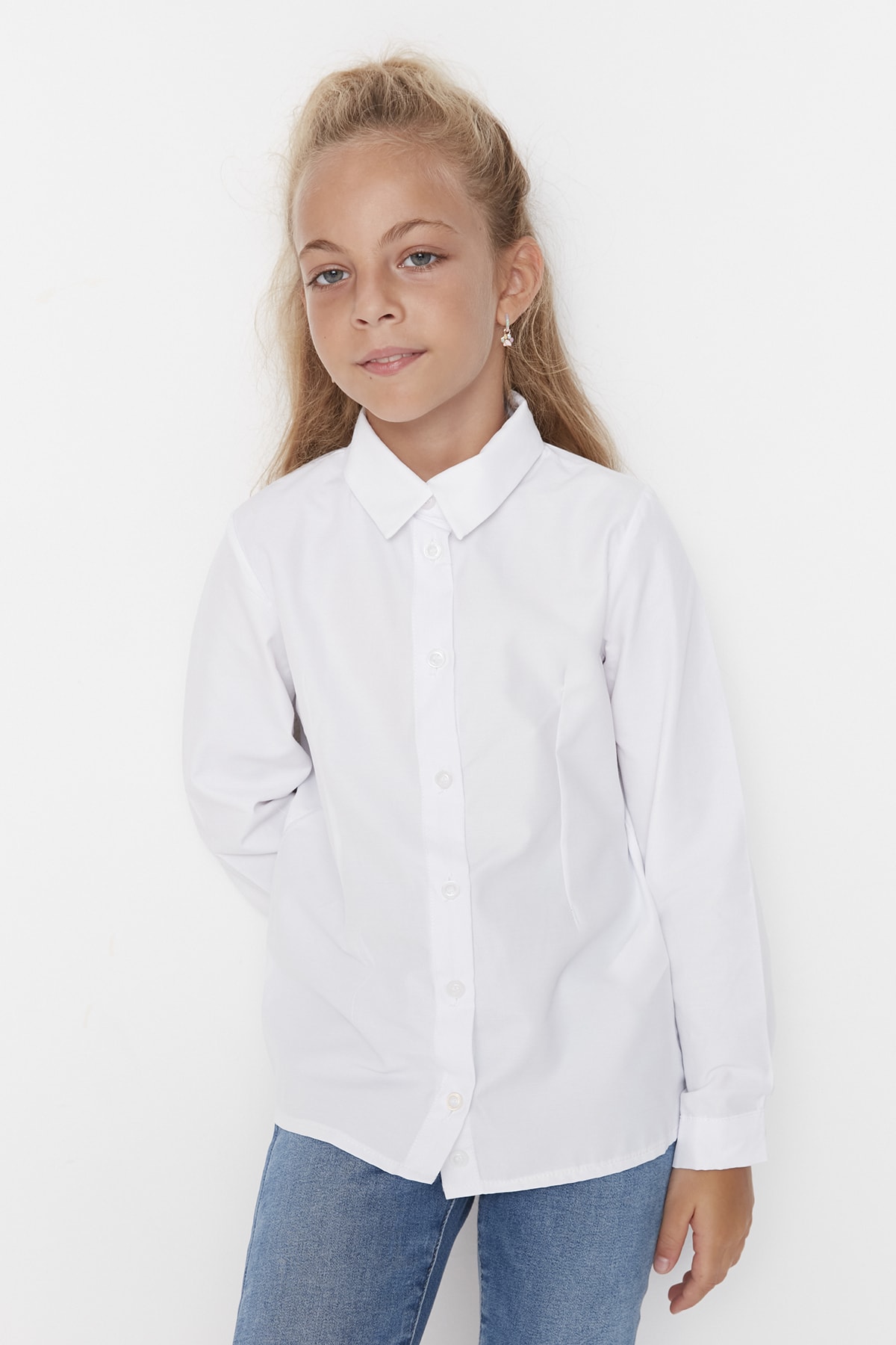 Trendyol White Regular Fit Girls Woven Shirt