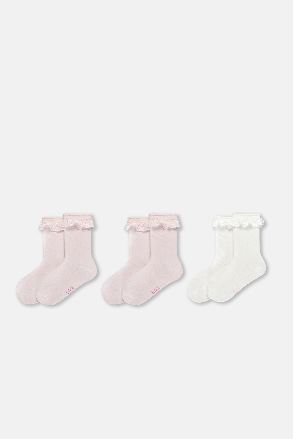 Levně Dagi Ecru-Pink Girl's 3-Piece Lace Socks
