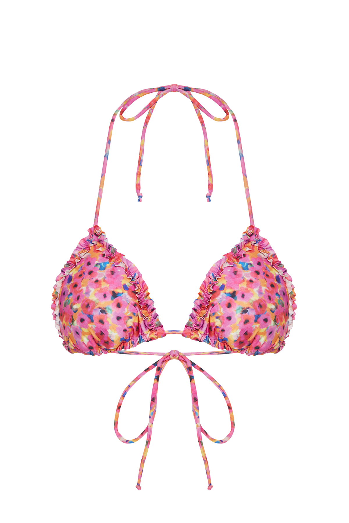 Trendyol Abstract Pattern Triangle Frilly Bikini Top