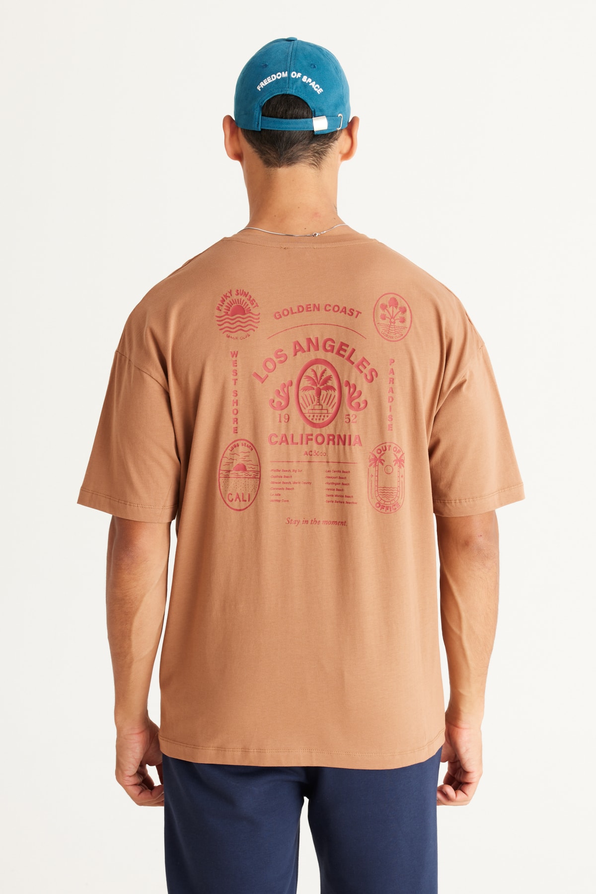 AC&Co / Altınyıldız Classics Men's Mink Oversize Wide Cut Crew Neck 100% Cotton Printed T-Shirt