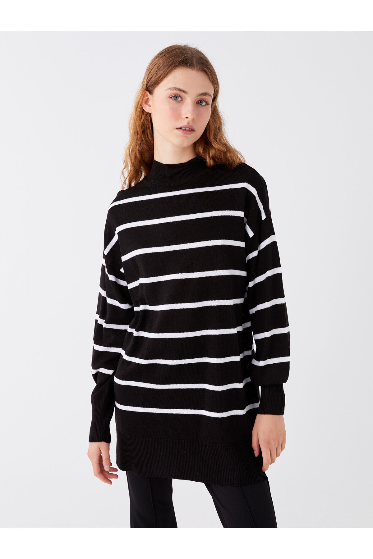 LC Waikiki Half Turtleneck Striped Long Sleeve Women's Knitwear Tunic
