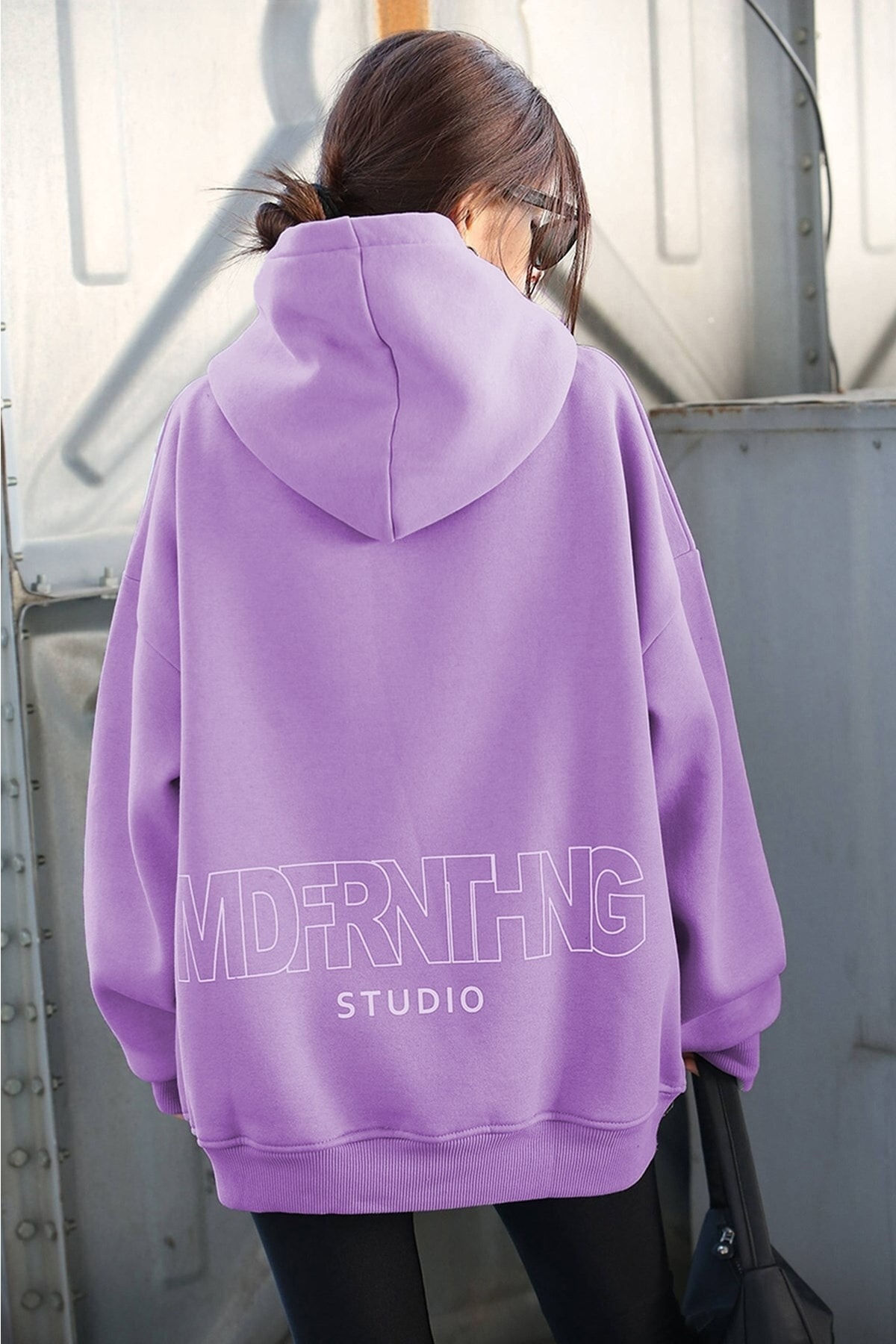 Levně Madmext Lilac Printed Oversize Sweatshirt