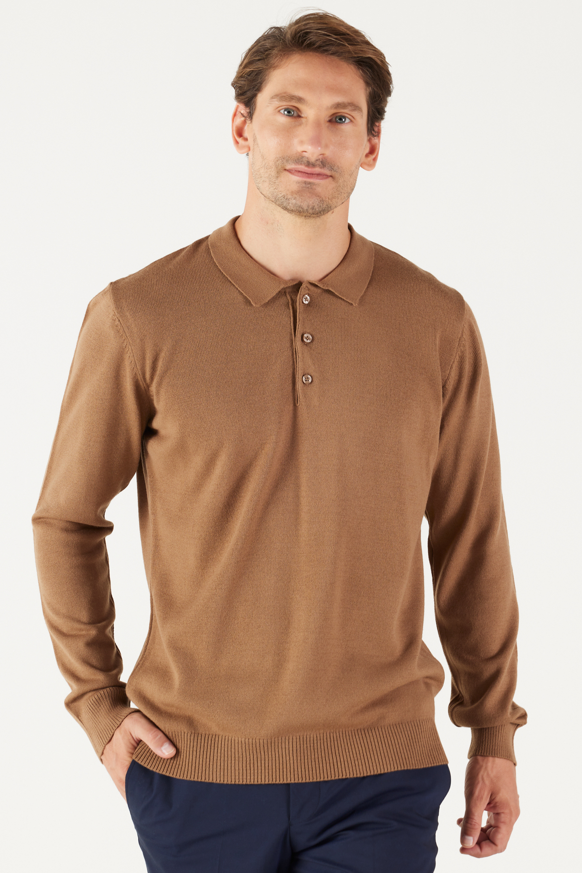 ALTINYILDIZ CLASSICS Men's Mink Non-Pilling Anti Pilling Fabric Standard Fit Normal Cut Polo Neck Knitwear Sweater