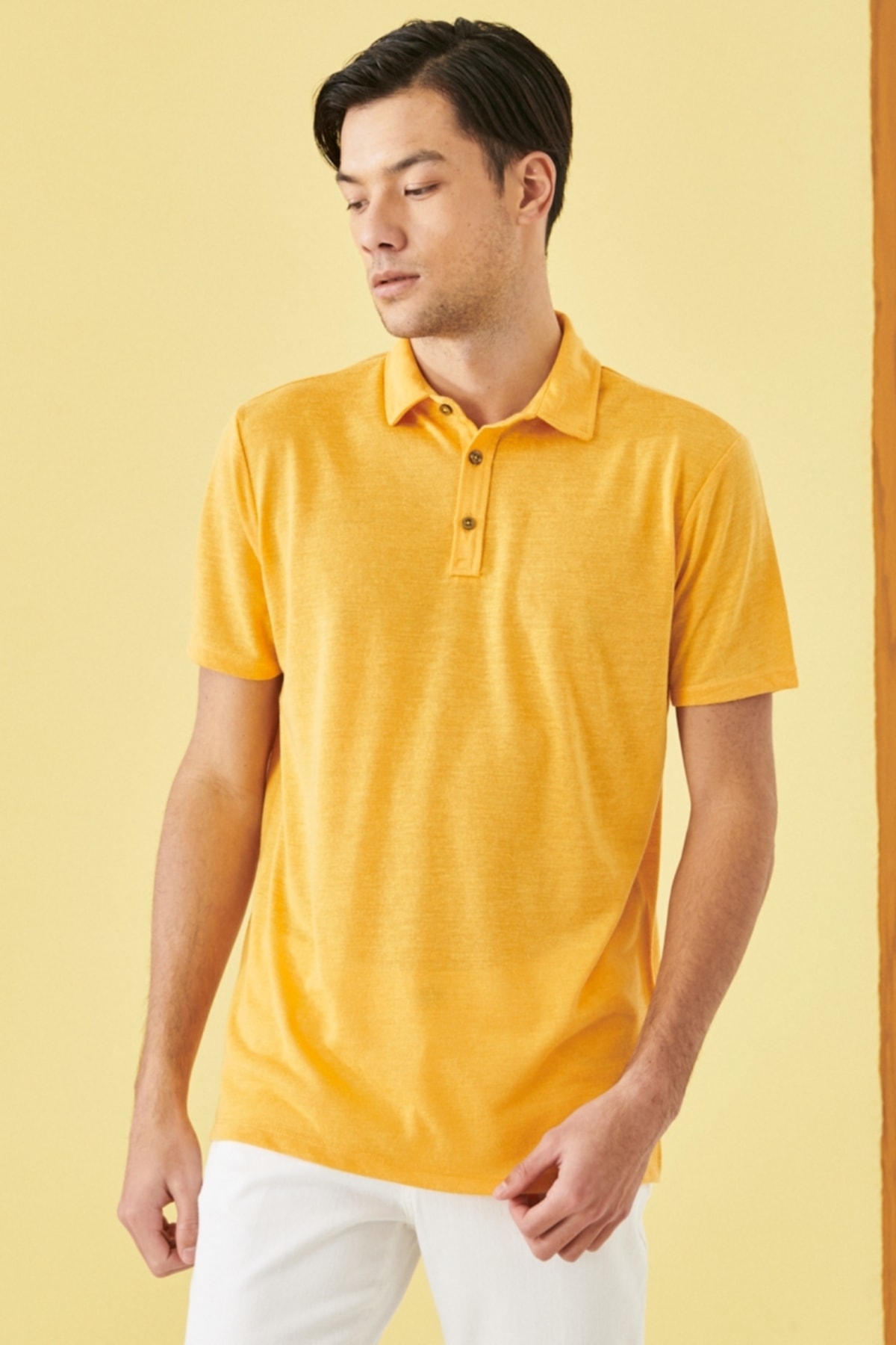 Levně ALTINYILDIZ CLASSICS Pánské tmavě žluté slim fit slim fit polo neck plain ležérní tričko