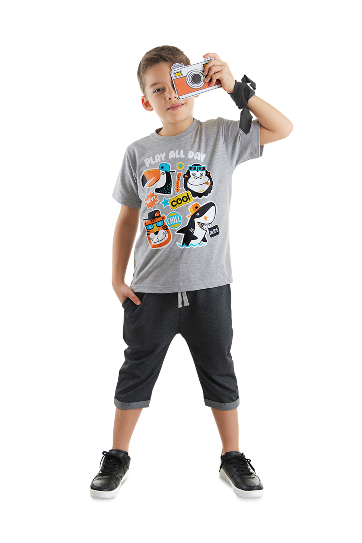 mshb&g Cool Animals Boys T-shirt Capri Shorts Set