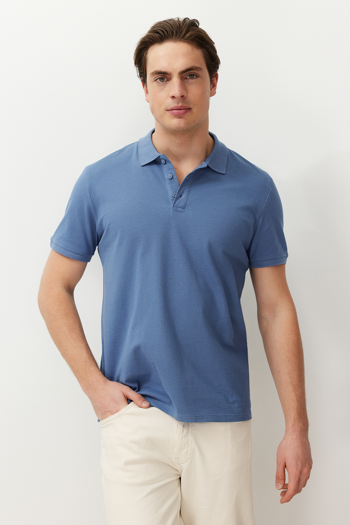 Trendyol Indigo Regular/Normal Cut Textured Polo Collar T-Shirt