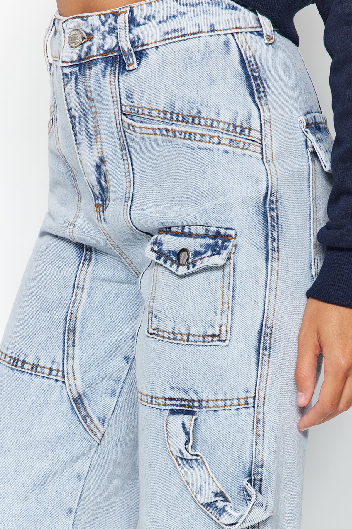 Trendyol Blue Pocket Detailed High Talie Wide Leg Jeans