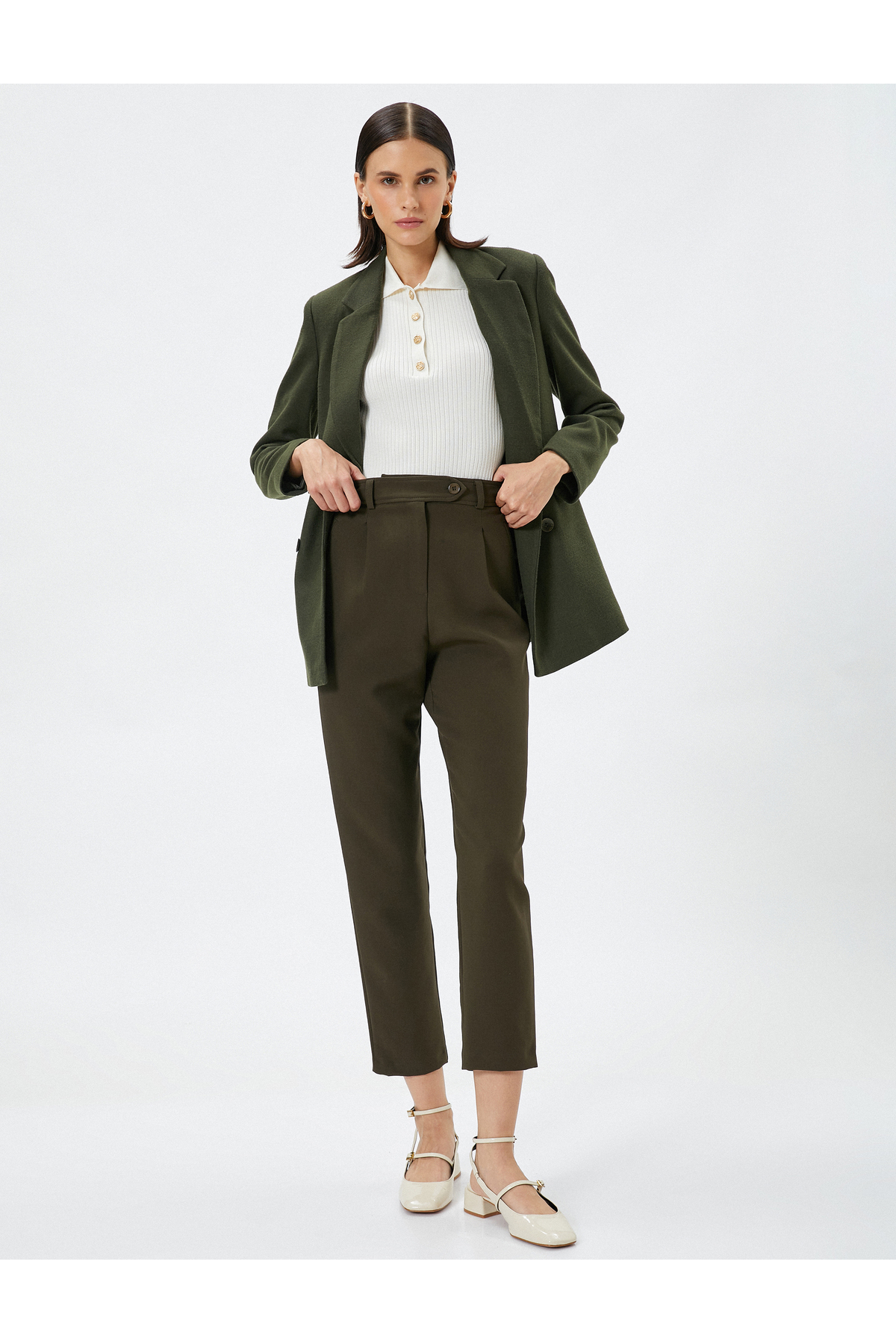 Koton Fabric Trousers High Waist Button Detail