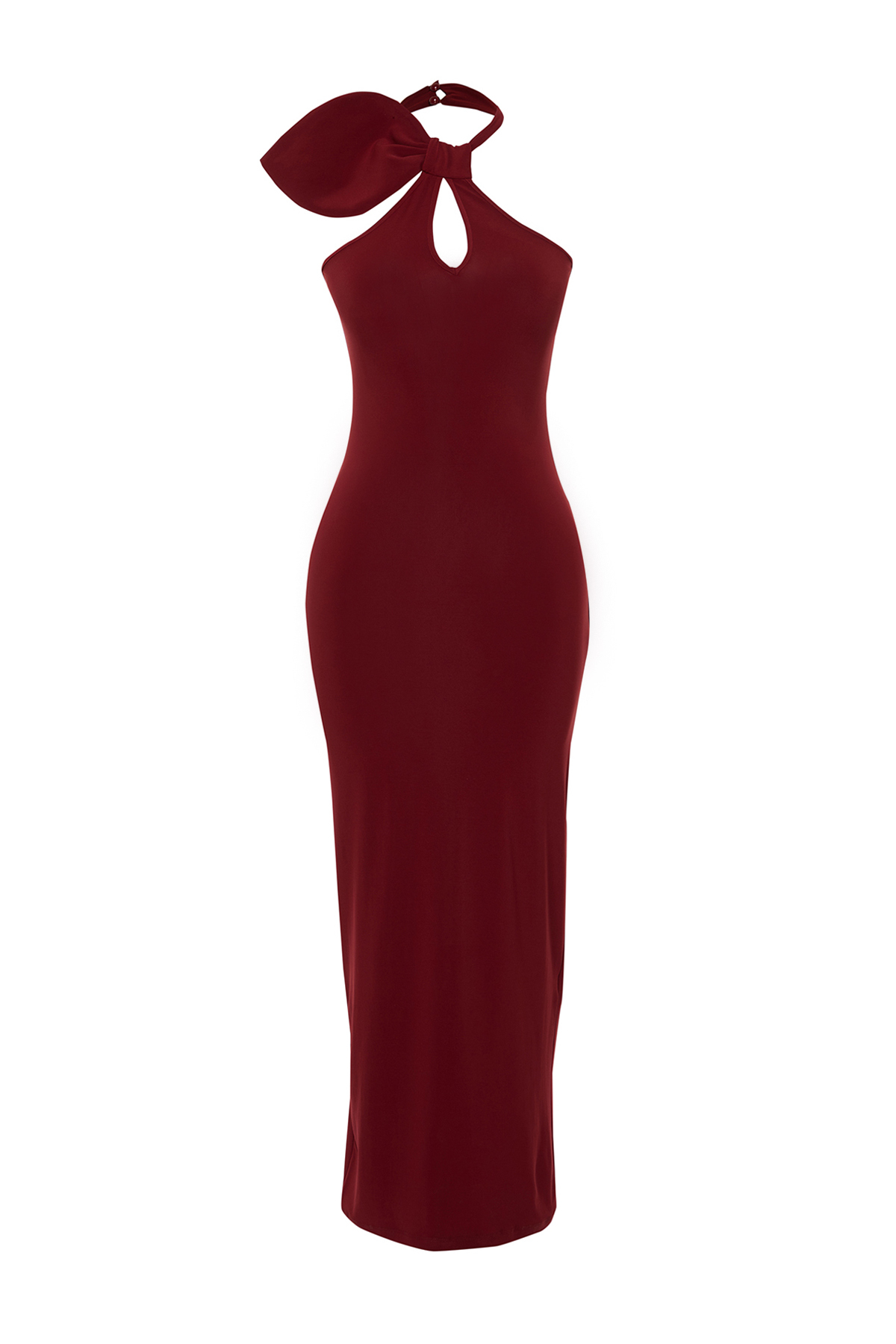 Trendyol Claret Red Limited Edition Cut Out and Accessory Detailed Fitted Maxi Pencil Dress
