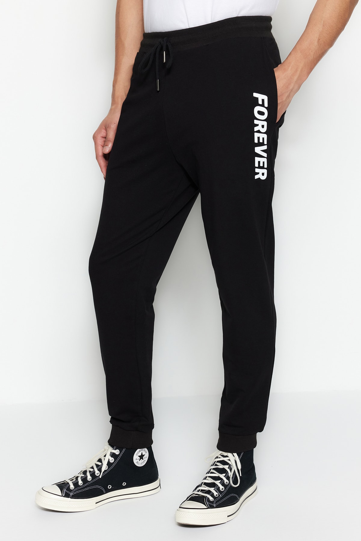 Trendyol Men's Black Regular/Regular Cut, Printed Sweatpants With Rubber Legs