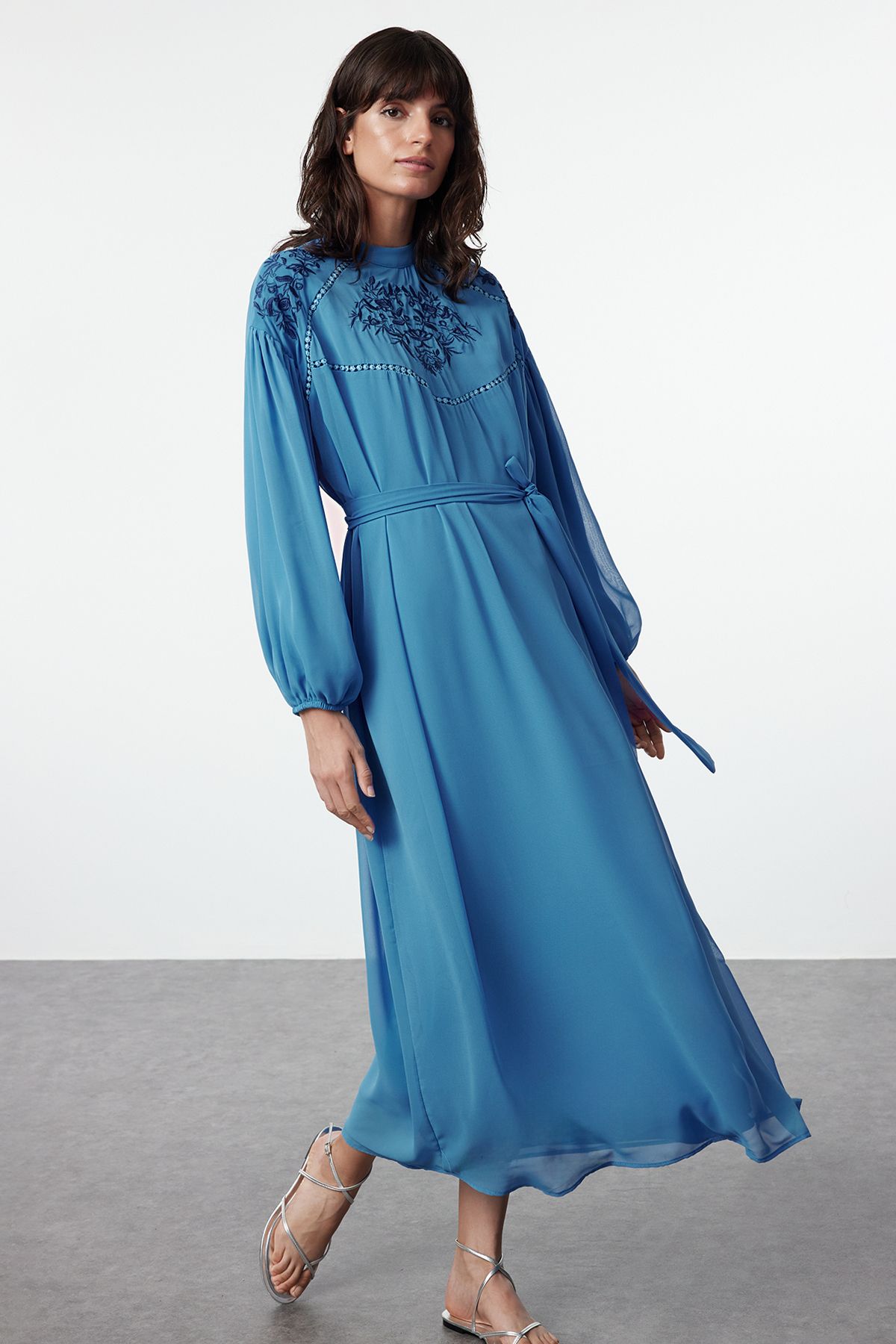 Trendyol Blue Embroidered Woven Dress