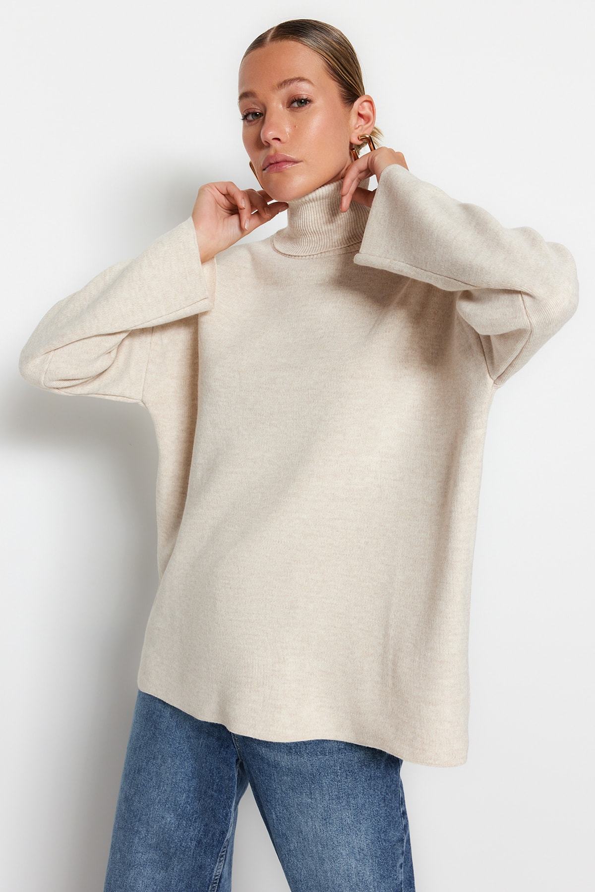 Trendyol Stone Wide Fit Basic Oversize Knitwear Sweater
