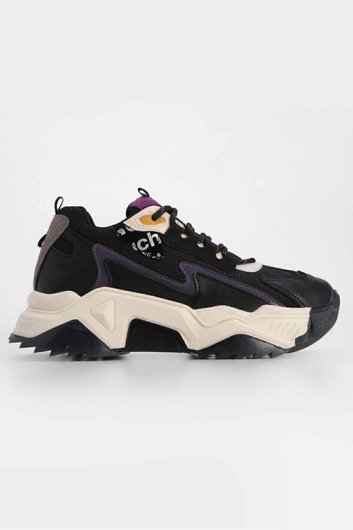 Marjin Women's High-Sole Sneaker Lace-Up Leopard Detail Adidași Desya negru.