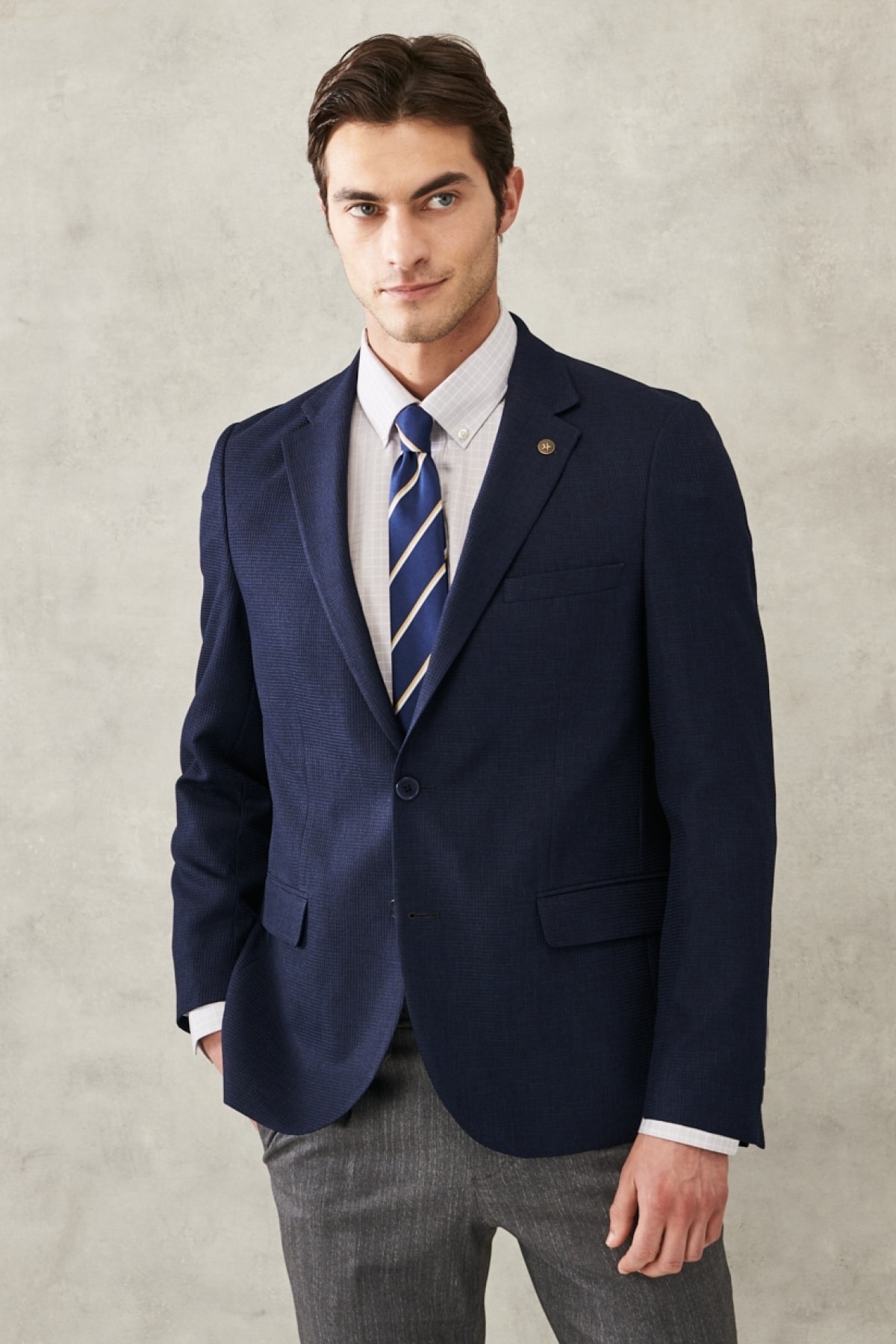 ALTINYILDIZ CLASSICS Men's Navy Blue Comfort Fit Relaxed Cut Mono Collar Casual Jacket